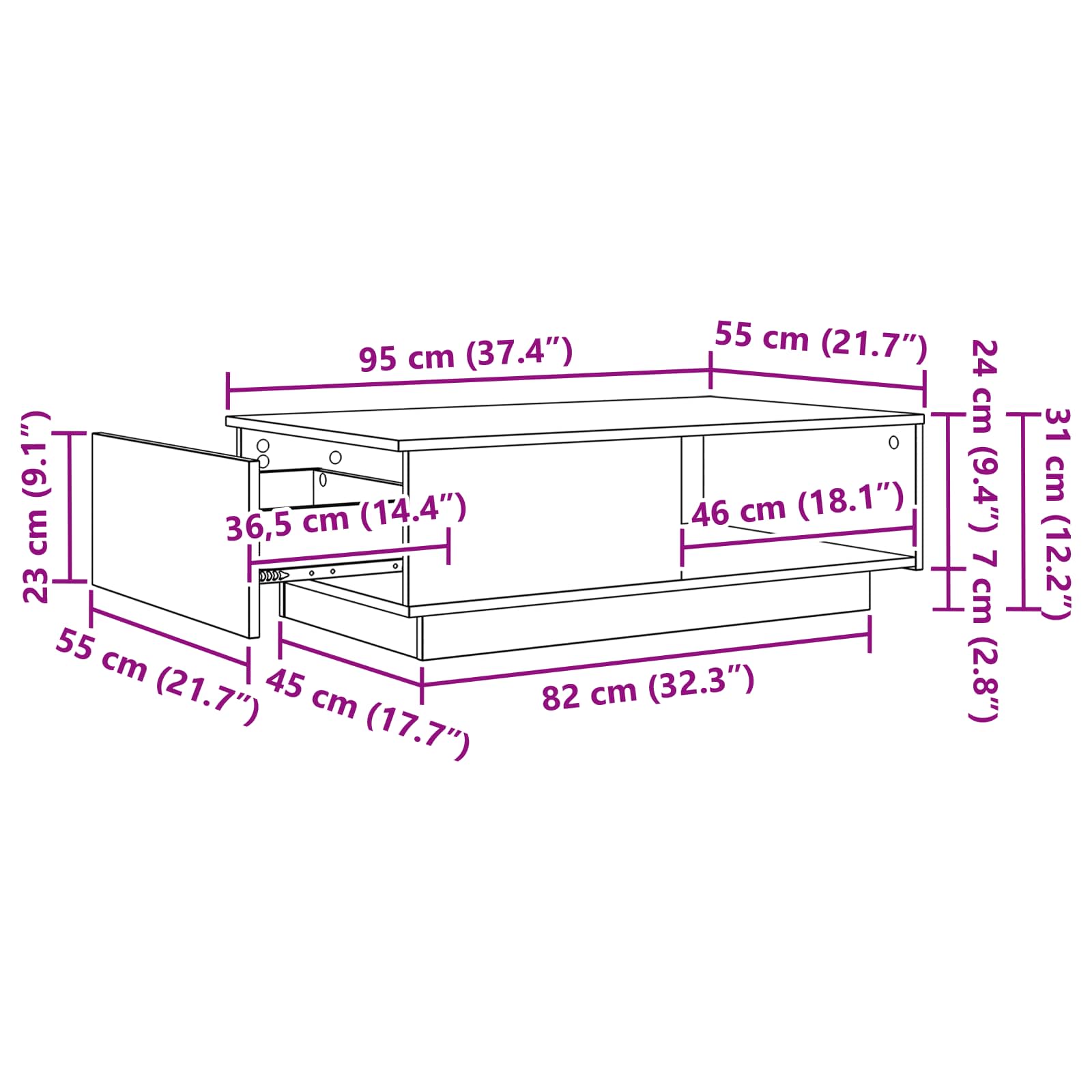 Kava Stol Crni hrast 95 x 55 x 31 cm Konstruirano drvo