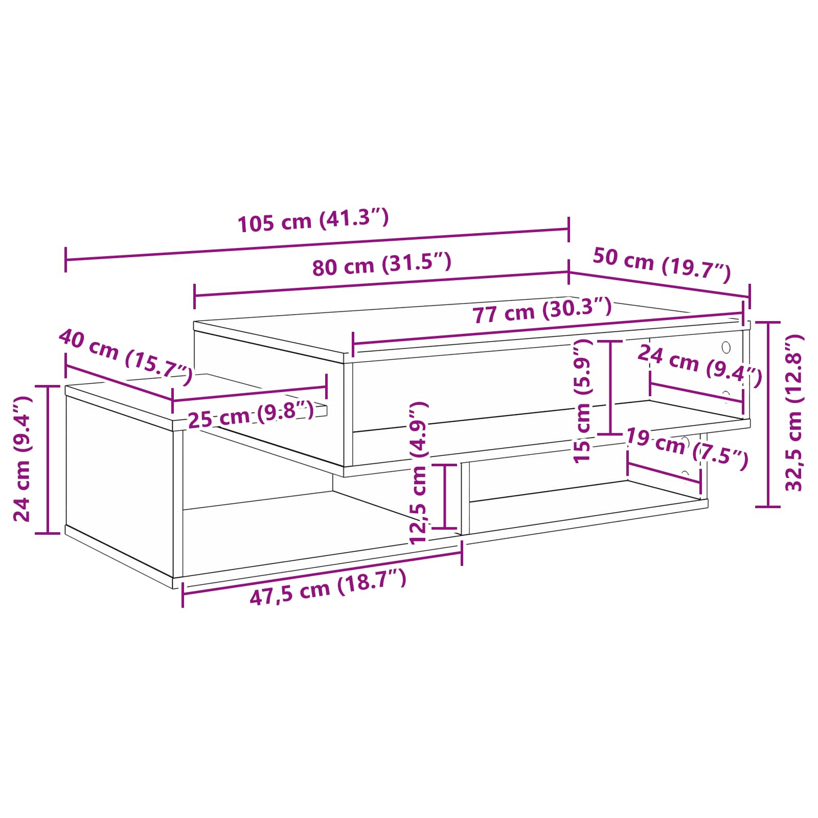 Kava Stol Bijelo 105 x 50 x 32,5 cm Konstruirano drvo