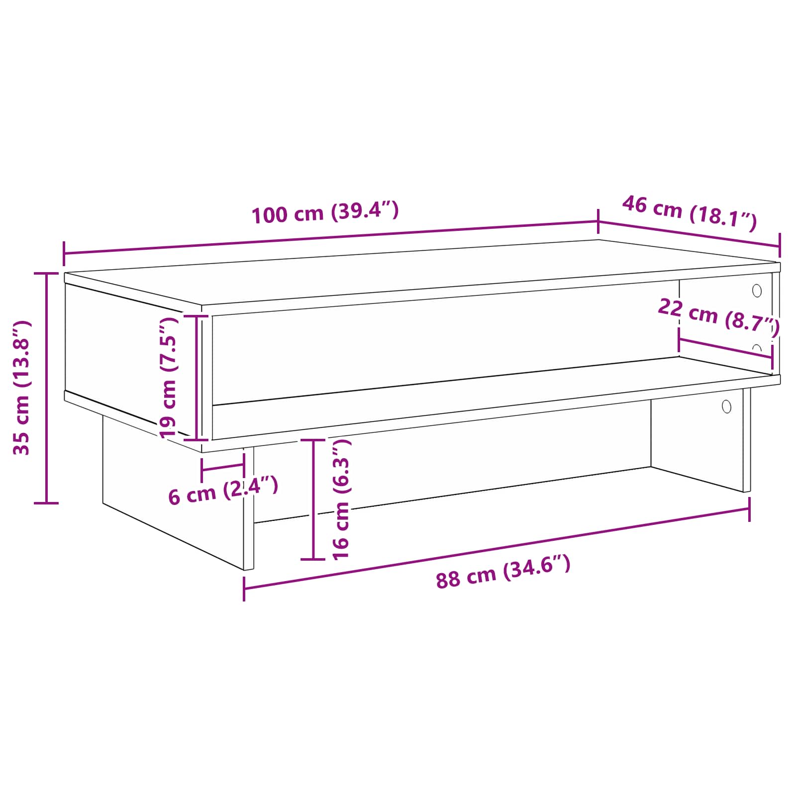 Kava Stol Betonski sivi 100 x 46 x 35 cm Konstruirano drvo
