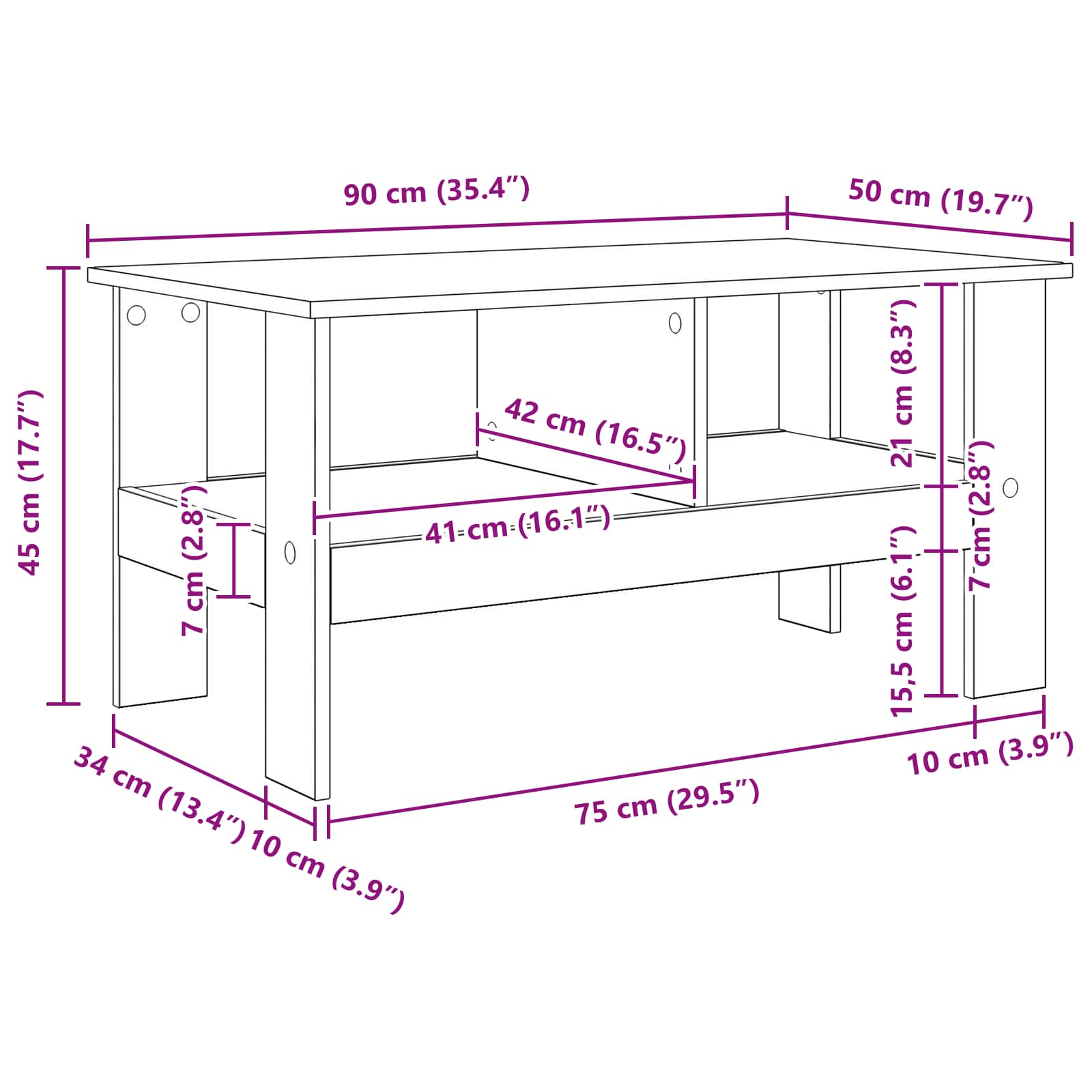Kava Stol Sonoma hrast 90 x 50 x 45 cm Konstruirano drvo
