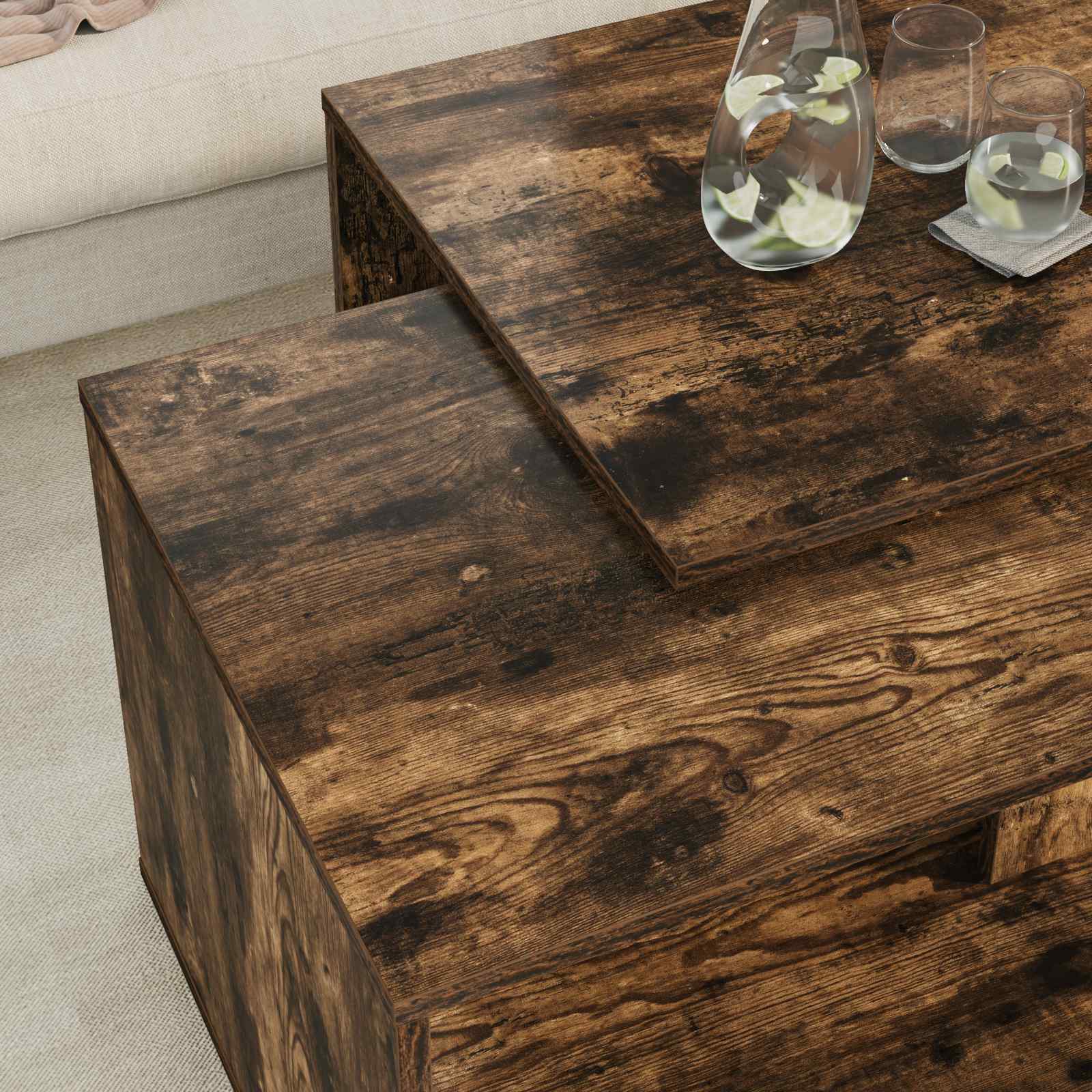 Set stolića za kavu 2 pcs Dimljeni hrast Konstruirano drvo