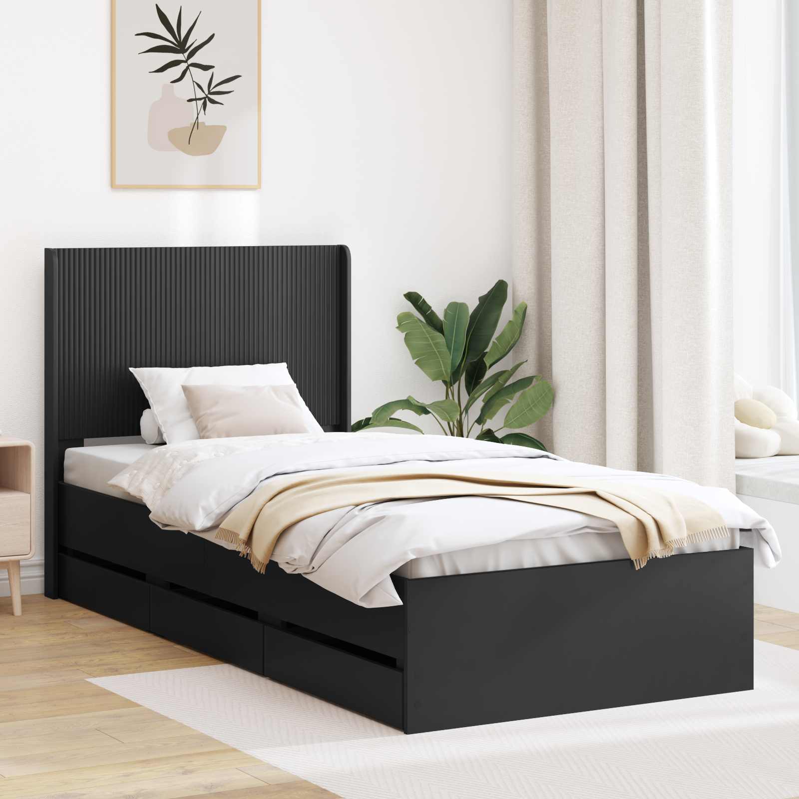 Krevetna konstrukcija s pohranom i uzglavljem Crna 100 x 200 cm