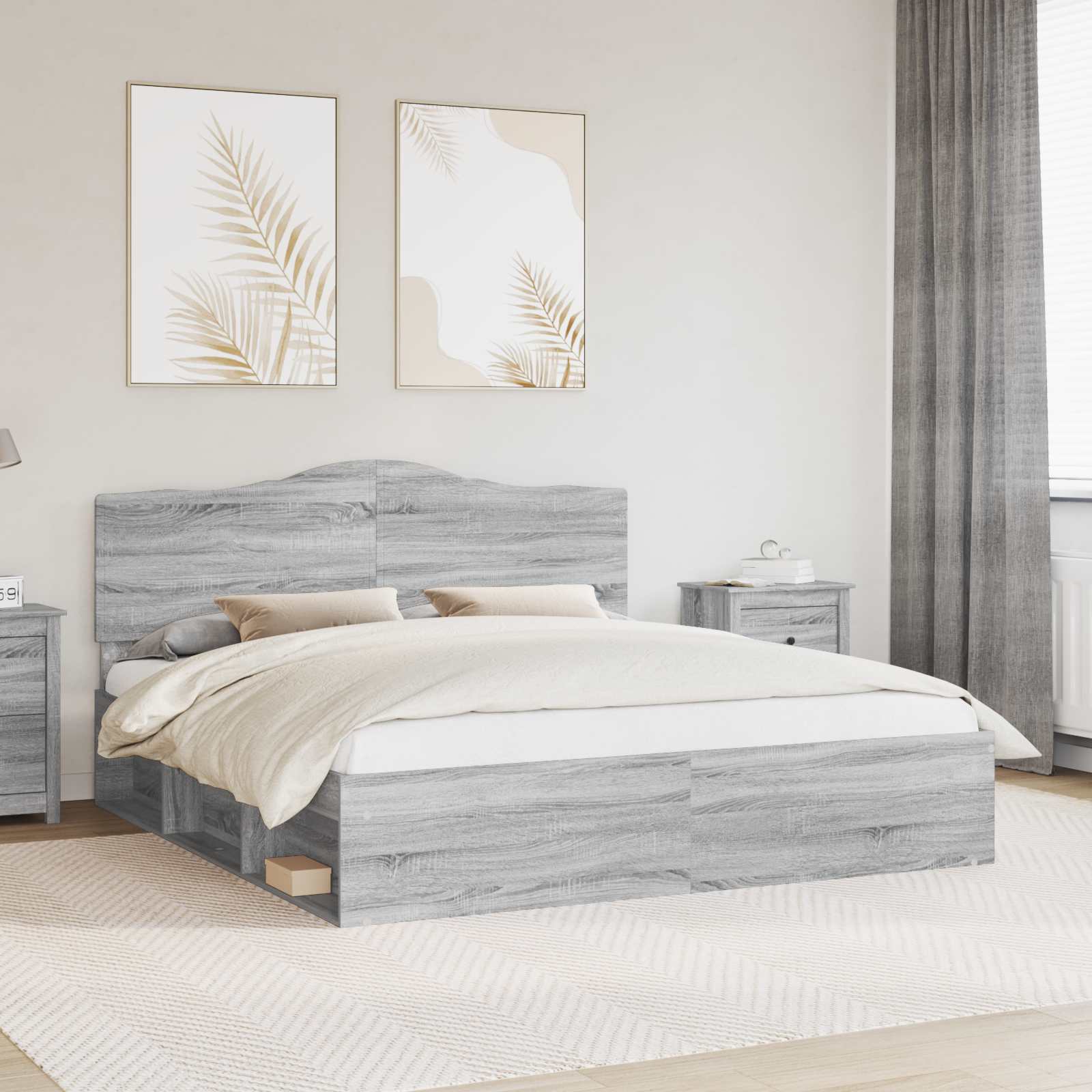 Krevetna konstrukcija s uzglavljem Siva Sonoma 200 x 200 cm