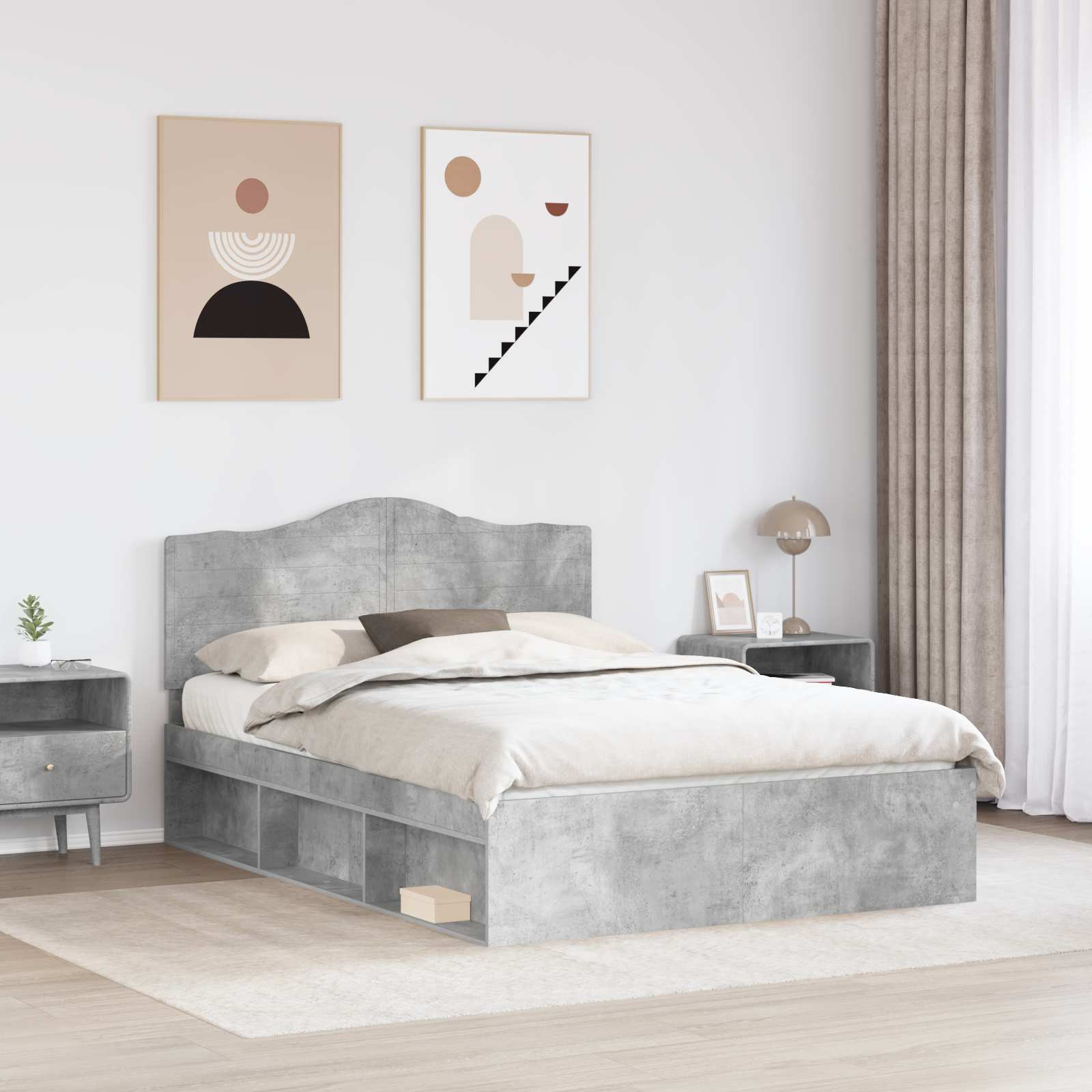 Krevetna konstrukcija s uzglavljem Betonska siva 150 x 200 cm