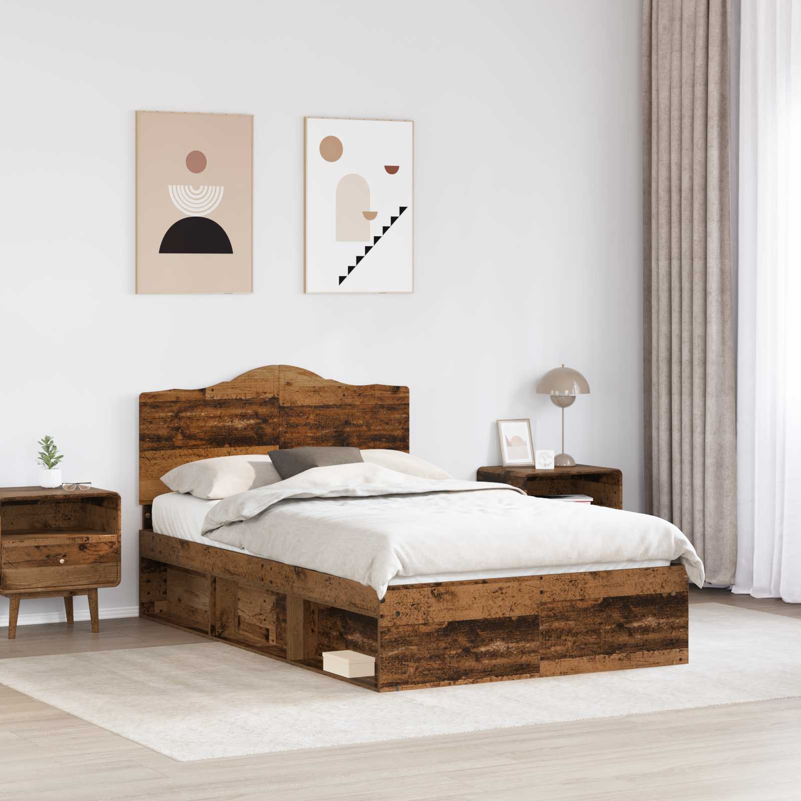 Krevetna konstrukcija s uzglavljem Staro drvo 135 x 190 cm