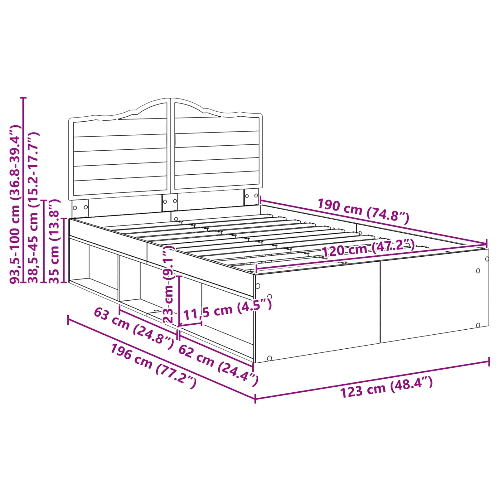 Krevetna konstrukcija Bijelo 120 x 190 cm Čvrsto borovo drvo