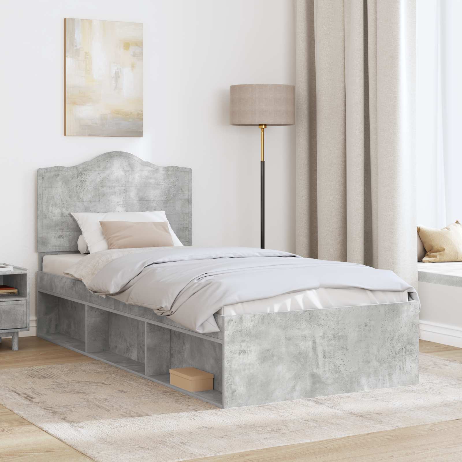 Krevetna konstrukcija s uzglavljem Betonska siva 100 x 200 cm