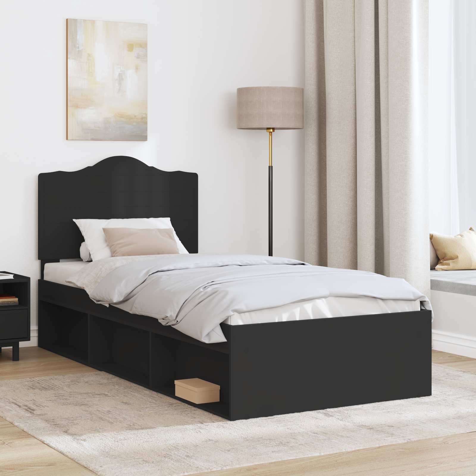 Krevetna konstrukcija Crna 90 x 200 cm Čvrsto borovo drvo