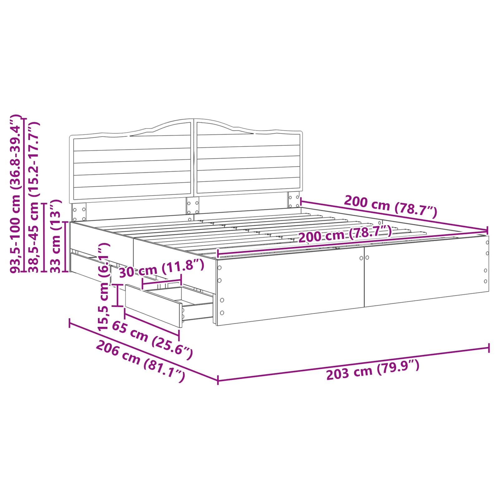 Krevetna konstrukcija s ladicama Betonsko Siva 200 x 200 cm