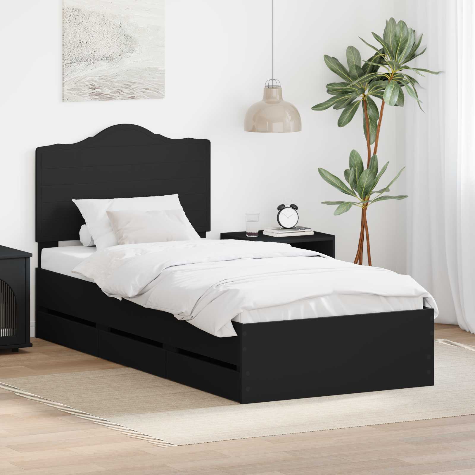 Krevetna konstrukcija Crna 90 x 190 cm Inženjersko Drvo