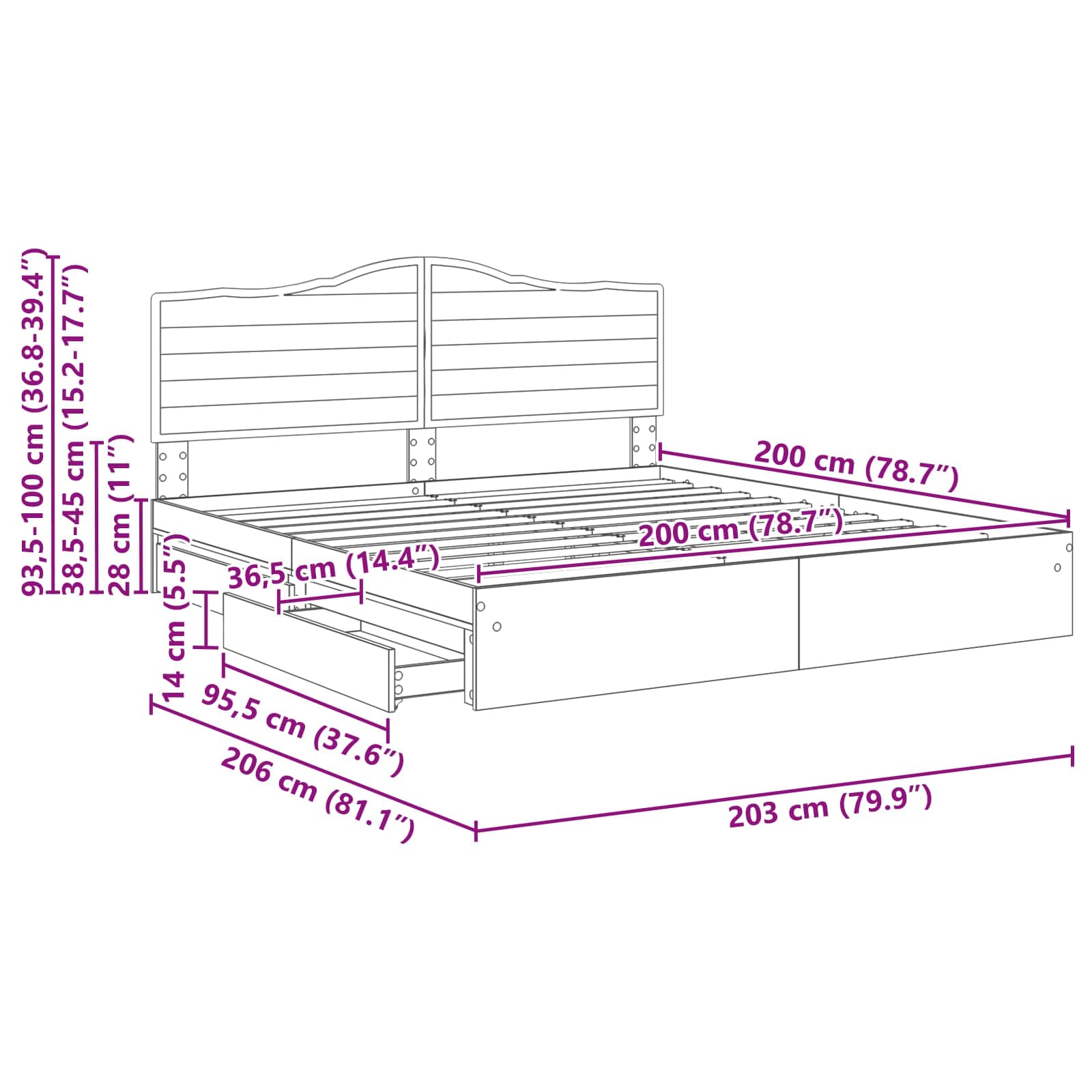 Krevet s od storage Siva Sonoma 200 x 200 cm Konstruirano drvo