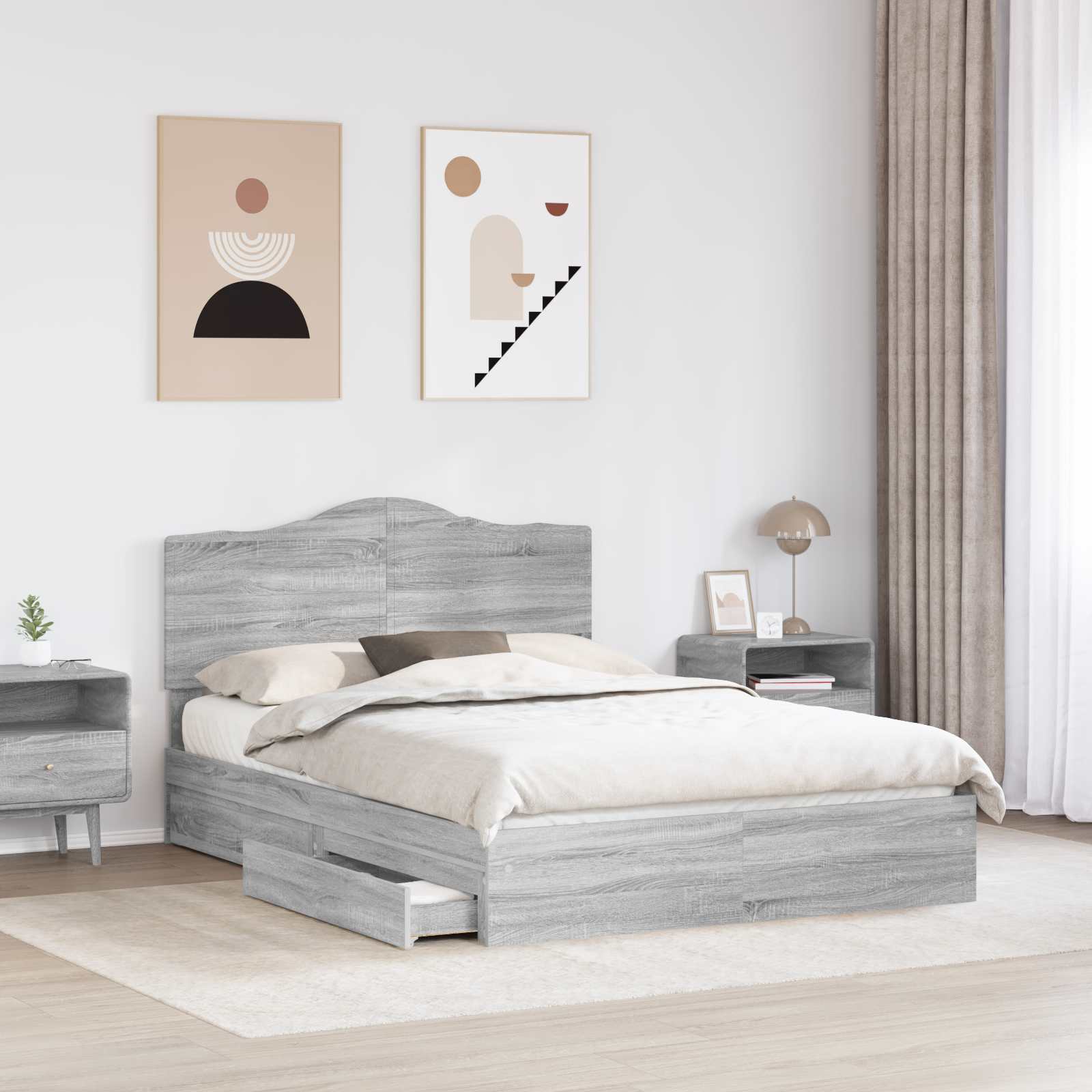 Krevet s od storage Siva Sonoma 150 x 200 cm Konstruirano drvo
