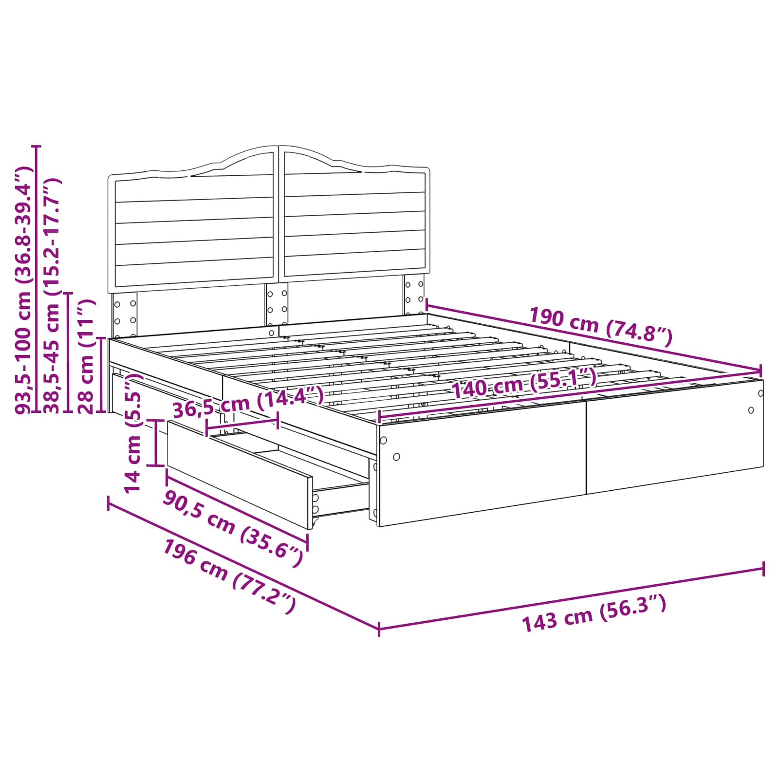 Krevet s od storage Sonoma hrast 140 x 190 cm Konstruirano drvo