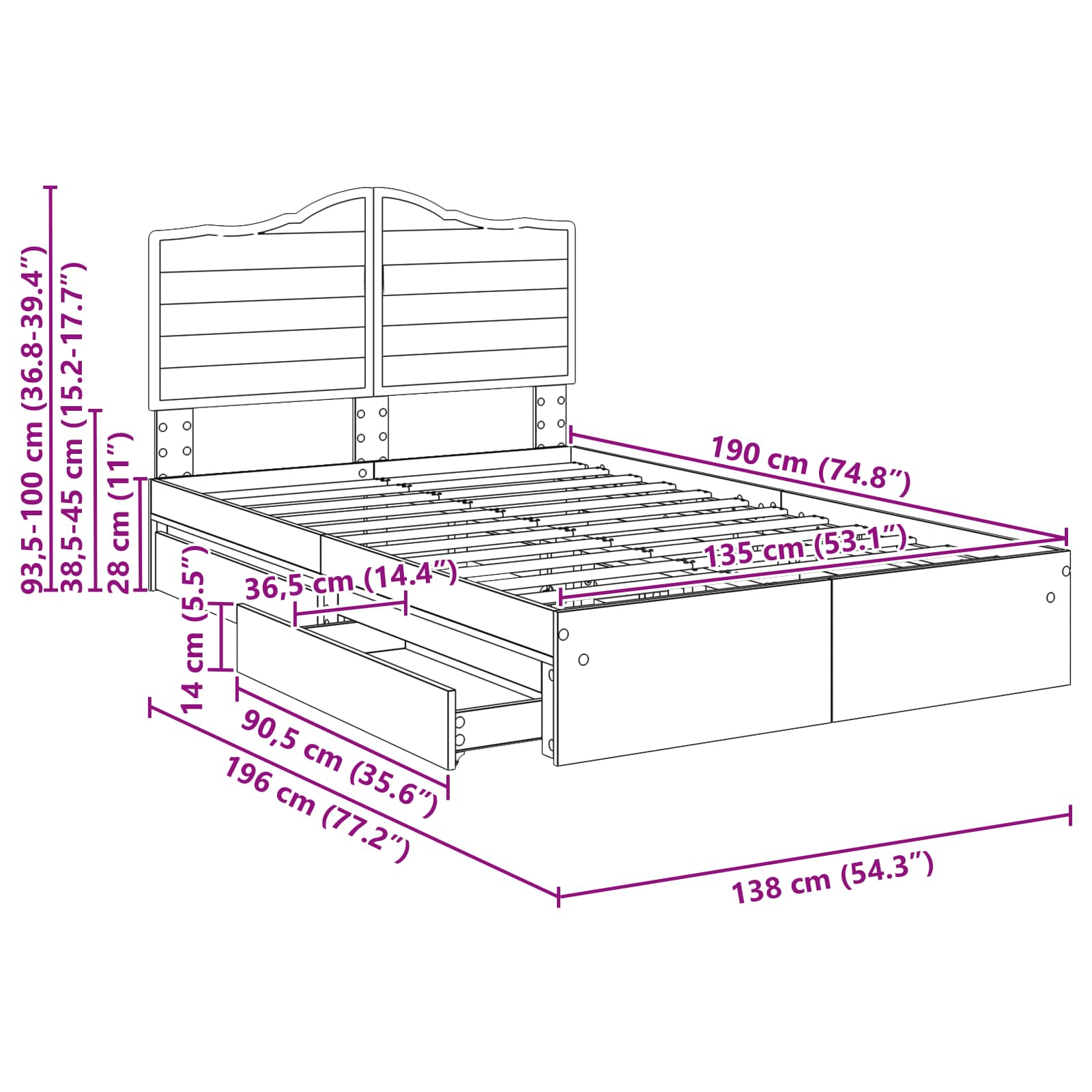Krevet s od storage s uzglavljem Betonski sivi 135 x 190 cm