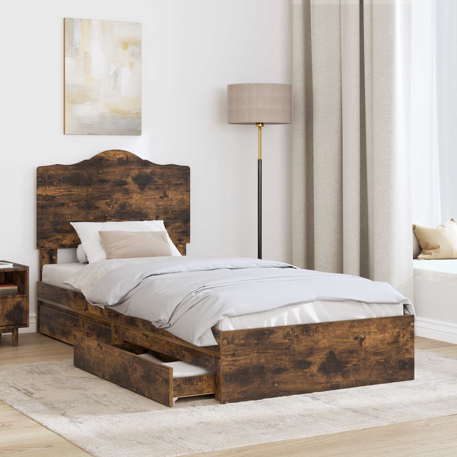Krevet s od storage s uzglavljem Dimljeni hrast 90 x 200 cm