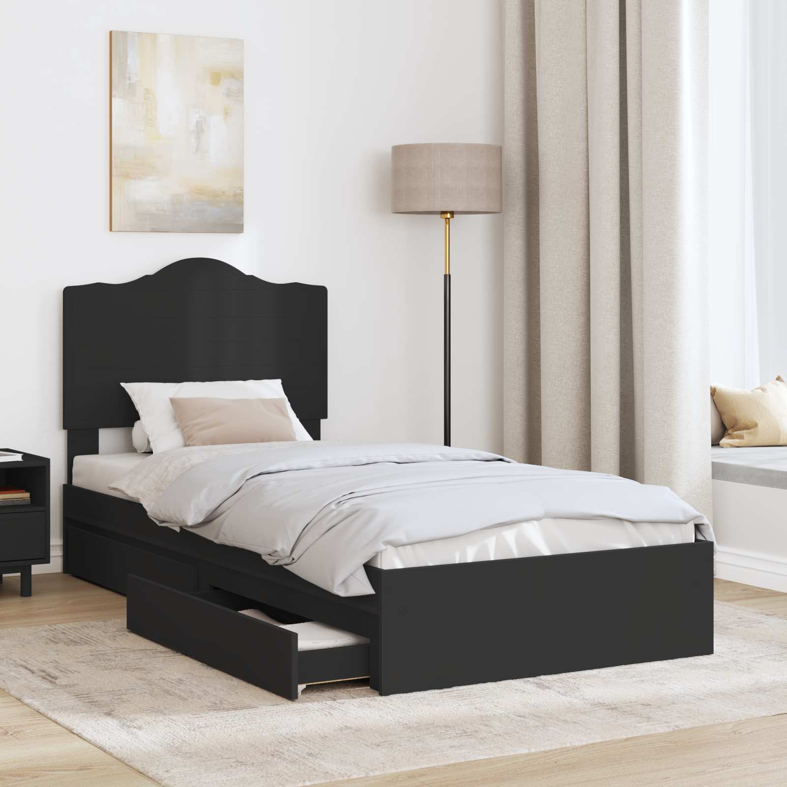 Krevet s od storage Podesivo Crna 90 x 190 cm Konstruirano drvo
