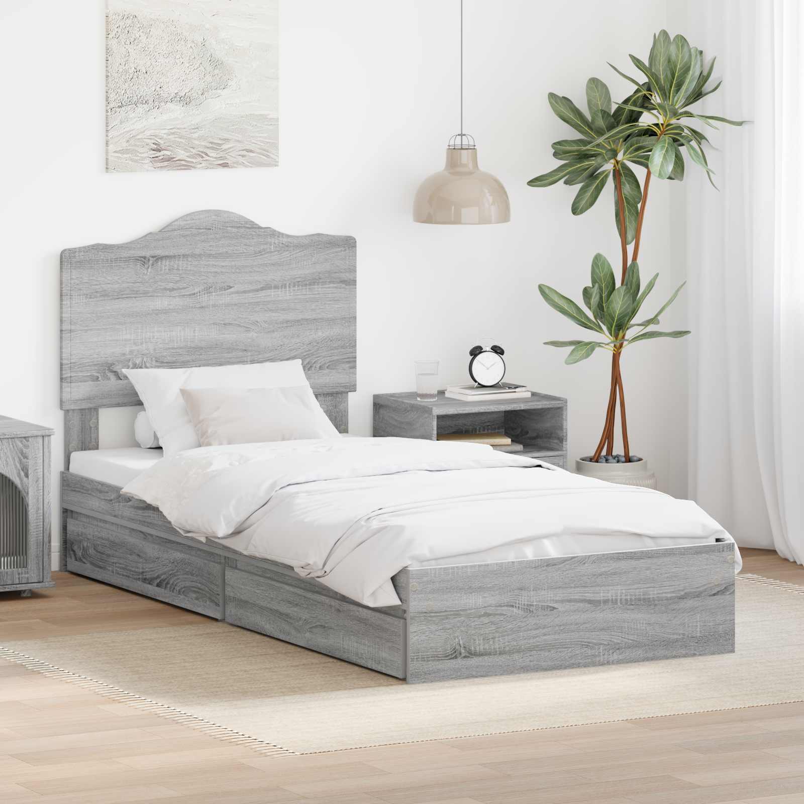 Krevet s od storage Siva Sonoma 90 x 190 cm Konstruirano drvo
