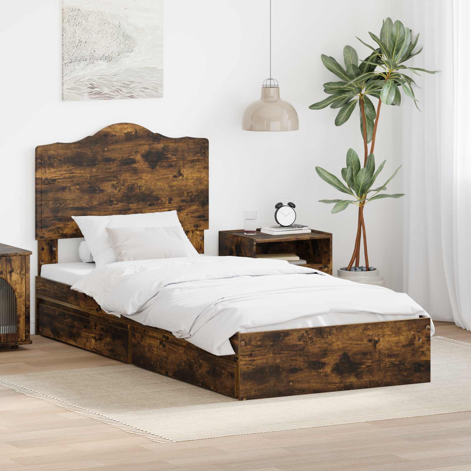 Krevet s od storage s ladicama Dimljeni hrast 70 x 190 cm