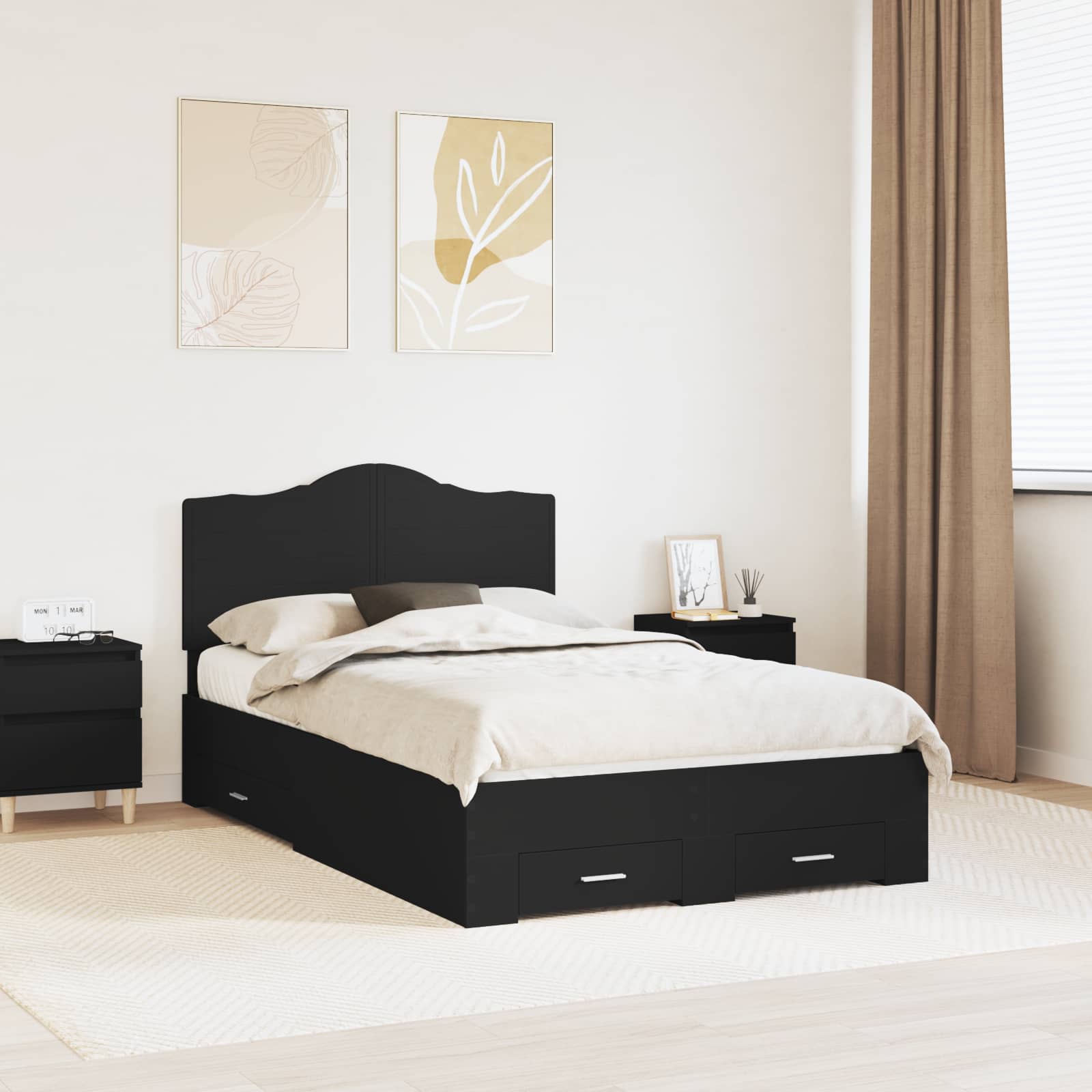 Krevetna konstrukcija Crna 135 x 190 cm Konstruirano drvo