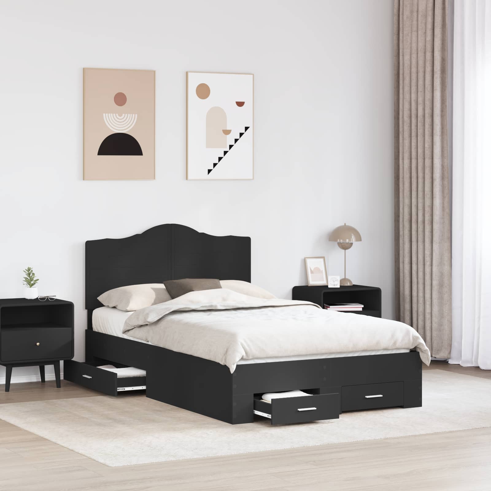 Krevetna konstrukcija Crna 135 x 190 cm Konstruirano drvo