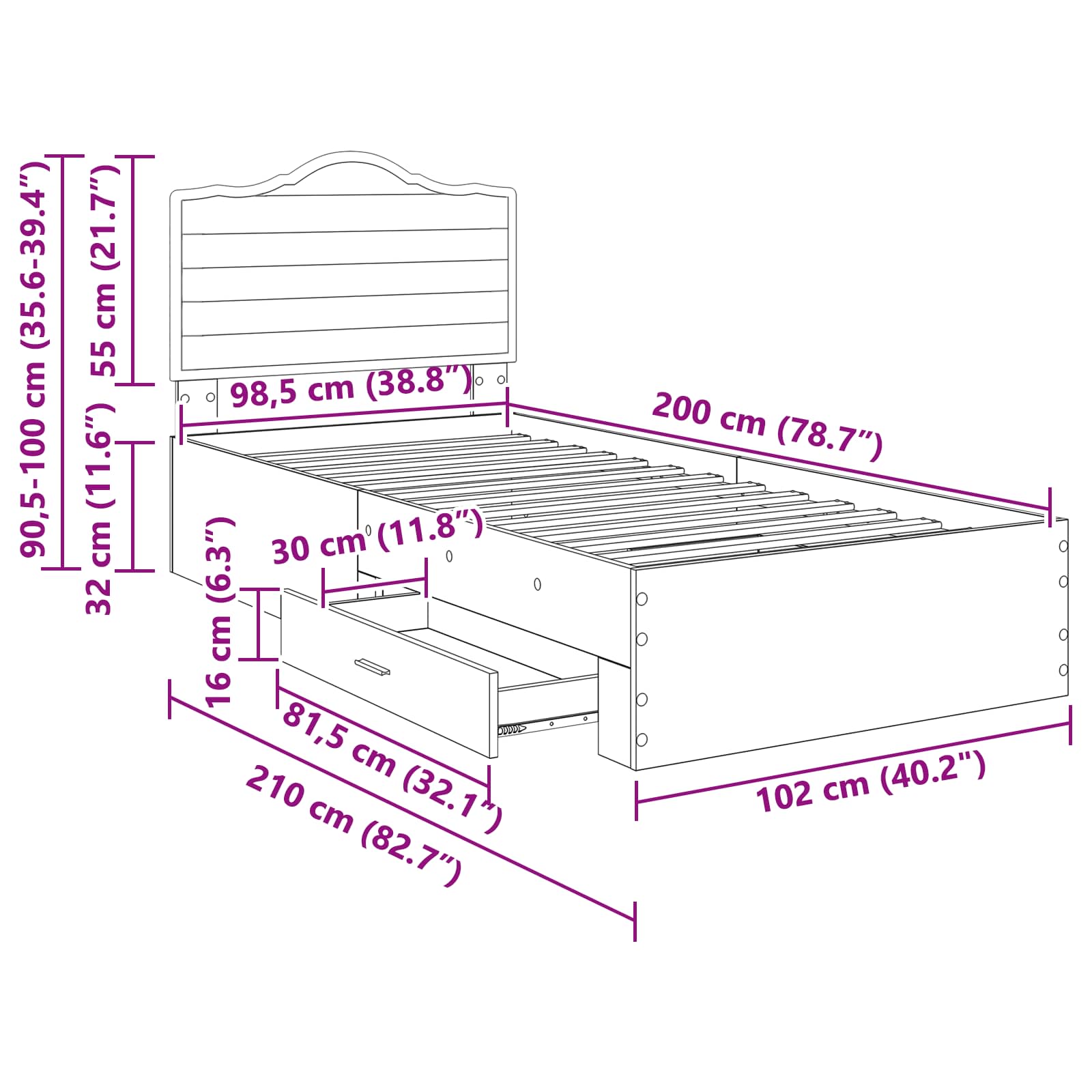Krevetna konstrukcija Crna 100 x 200 cm Konstruirano drvo