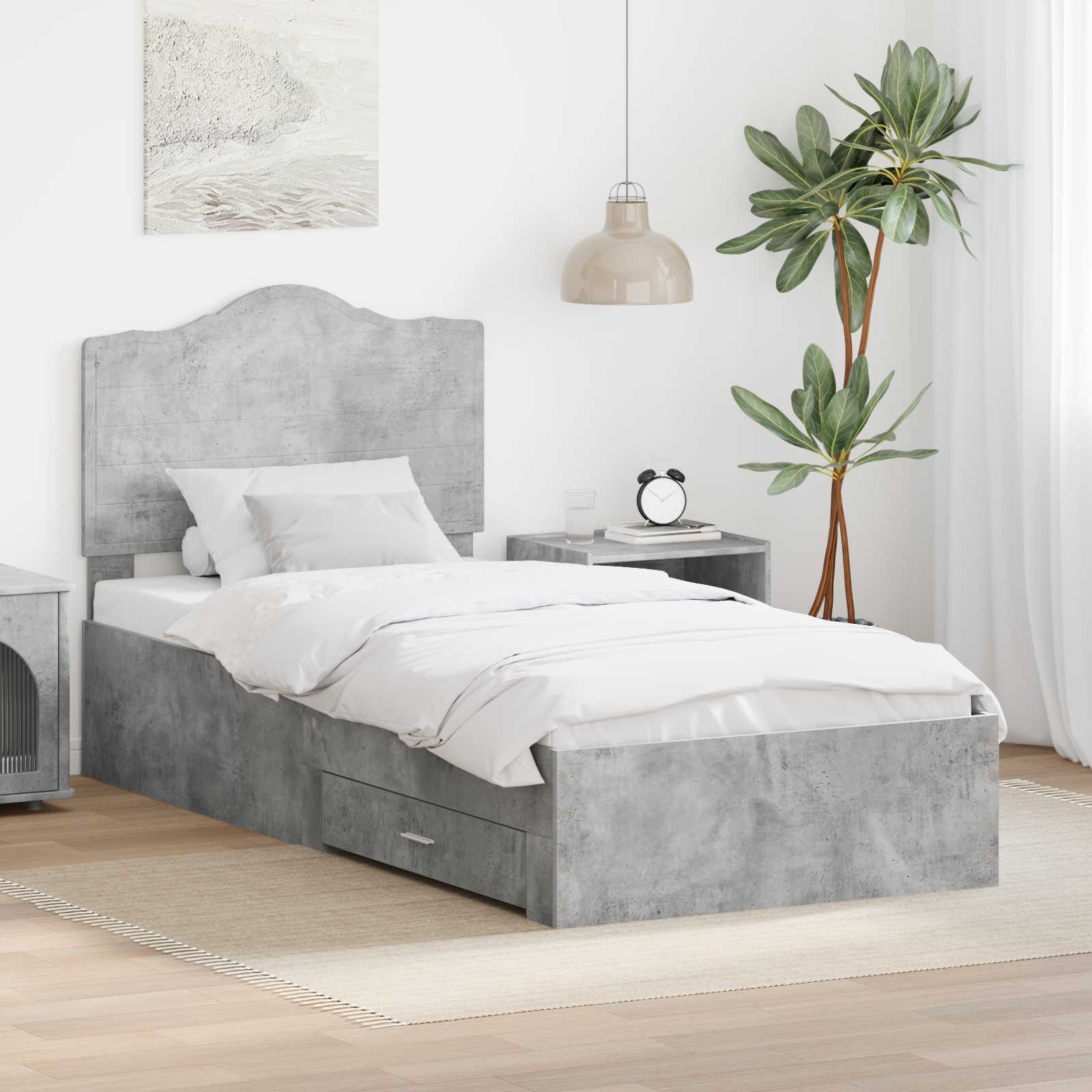 Krevetna konstrukcija s uzglavljem Betonski sivi 90 x 190 cm