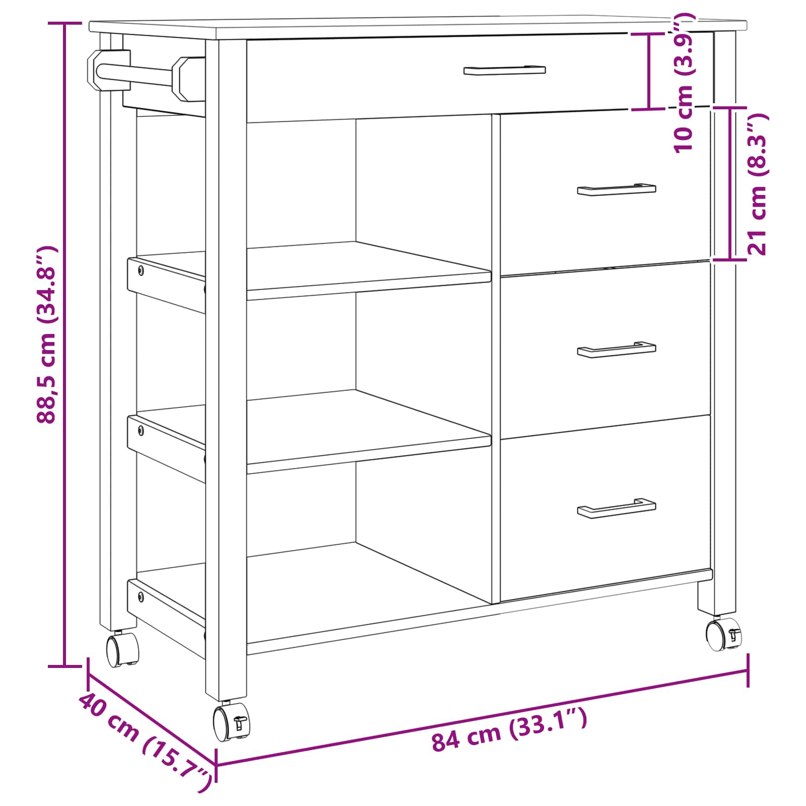 Kuhinjski kolica MONZA Crna 84 x 40 x 88,5 cm