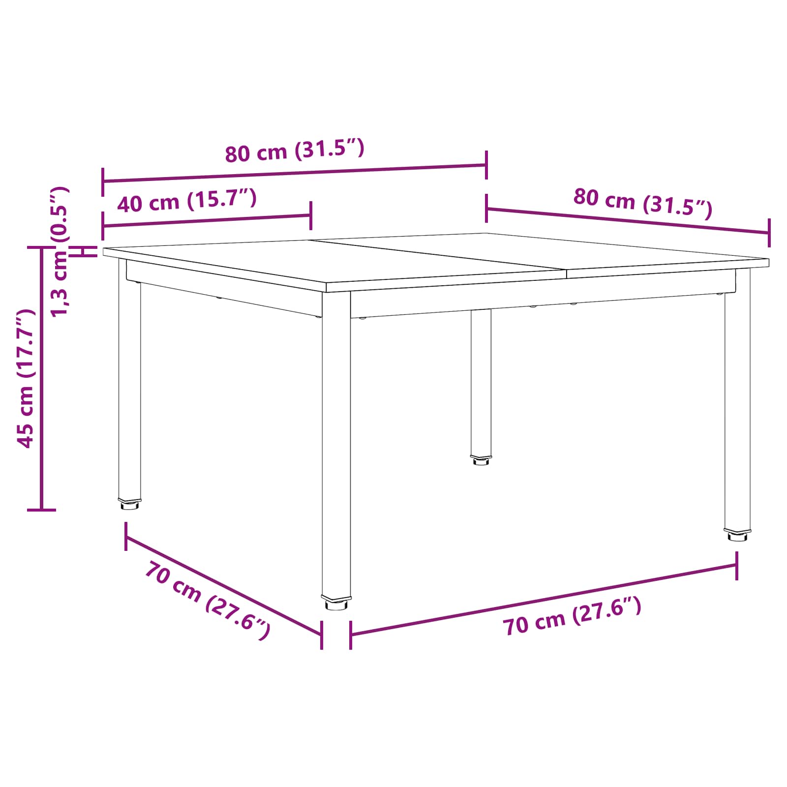 Kava Stol Bijelo 80 x 80 x 45 cm Čvrsto borovo drvo