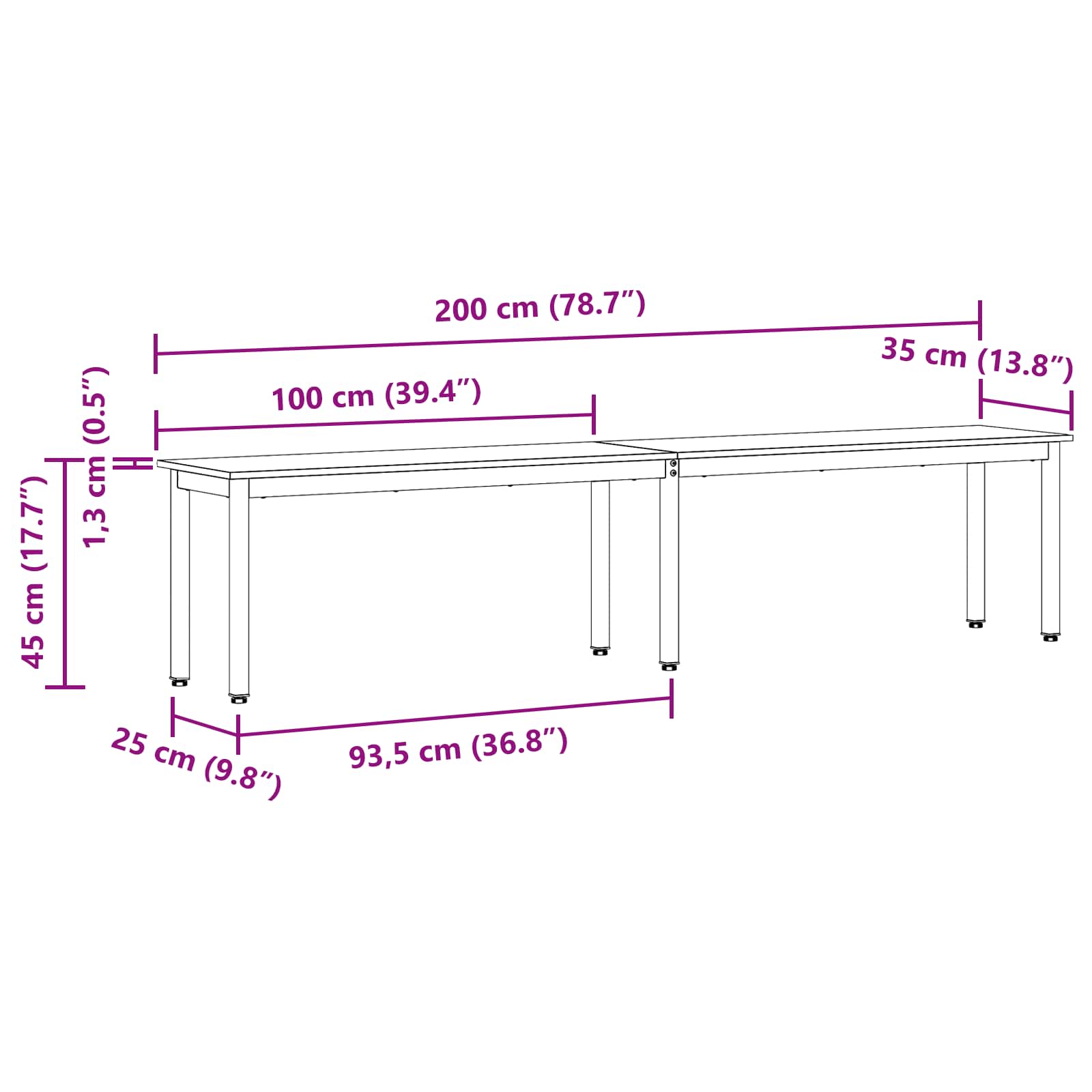klupa Bijelo 200 x 35 x 45 cm Čvrsto borovo drvo