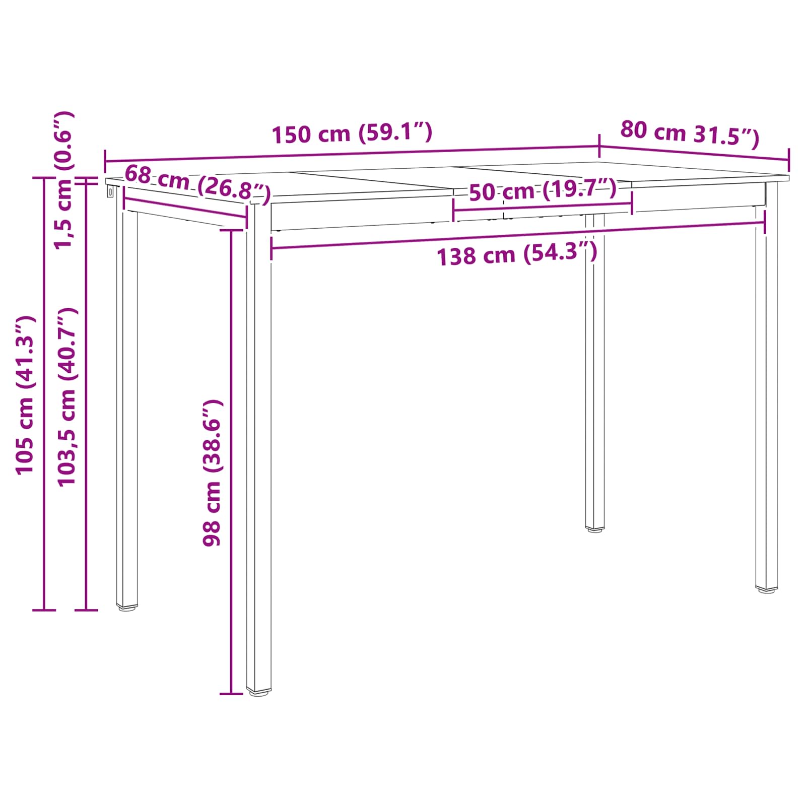 Stol za bar Bijelo 150 x 80 x 105 cm Čvrsto borovo drvo