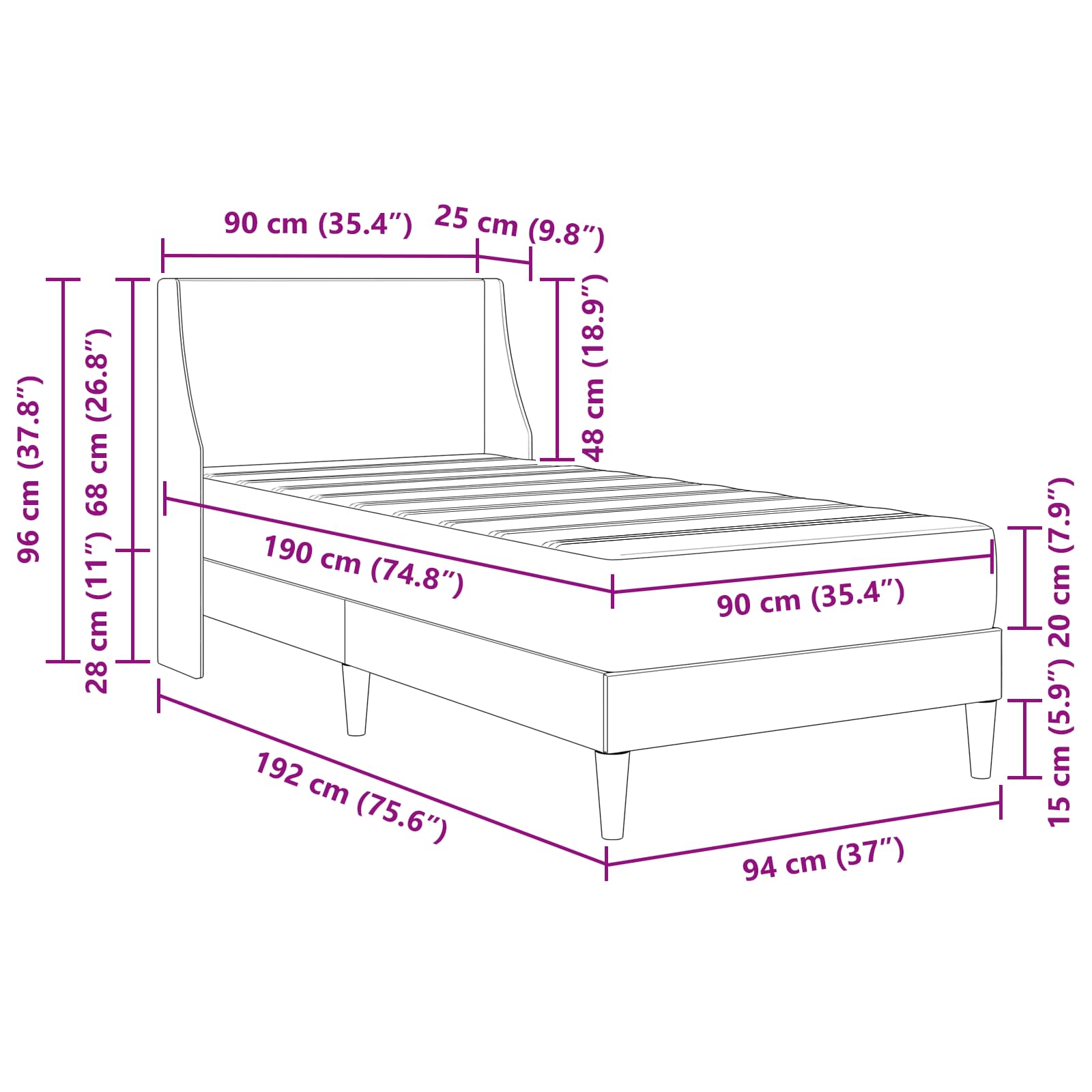 Okvir kreveta s madracem Crna 90 x 190 cm Poliester