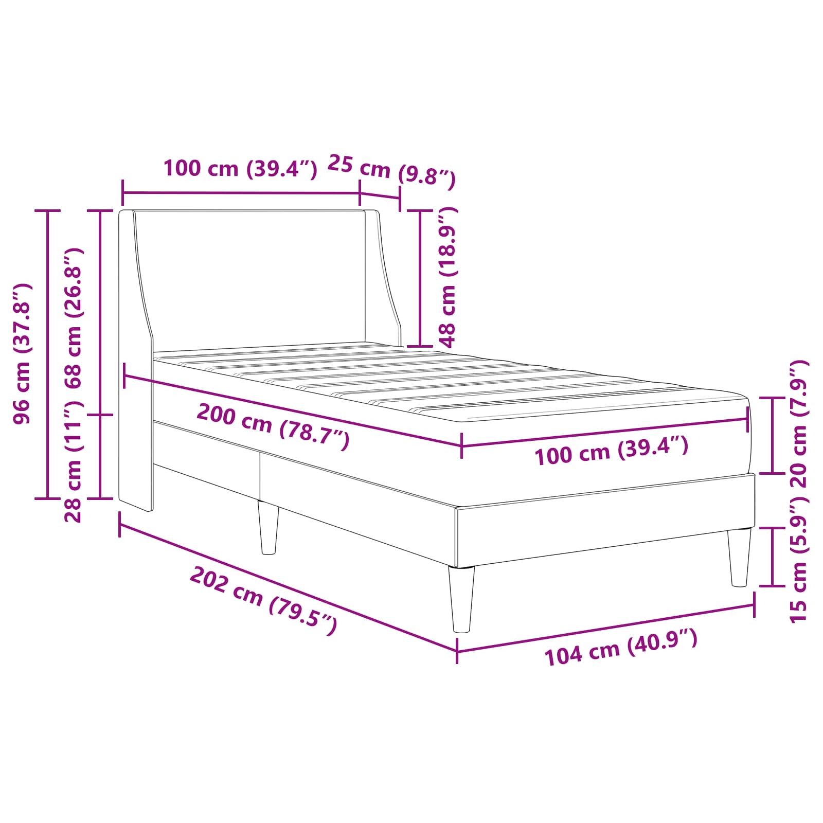 Okvir kreveta s madracem Svijetlo siva 100 x 200 cm Poliester