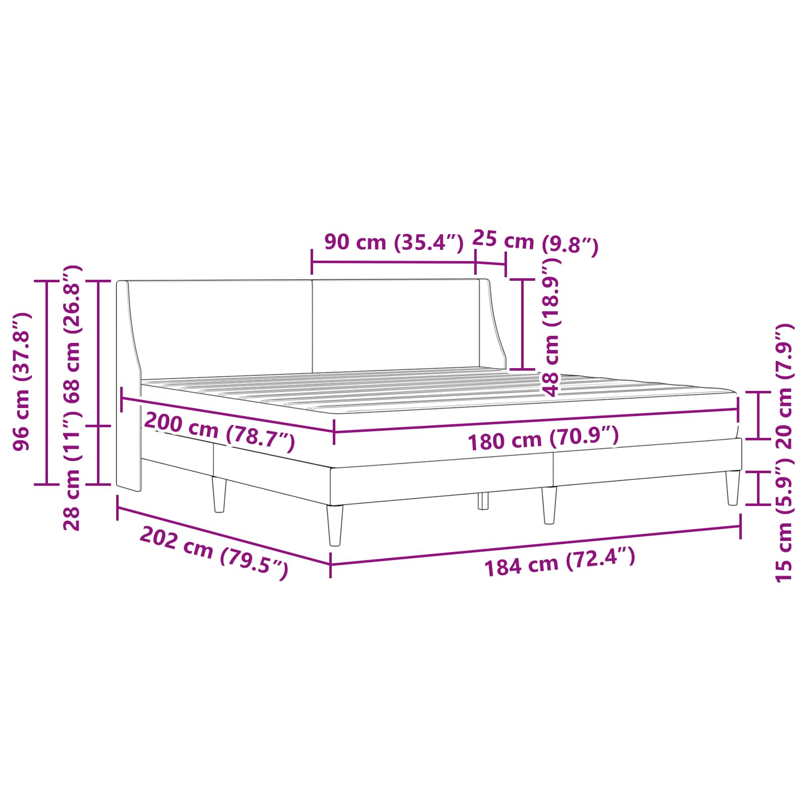 Okvir kreveta s madracem Crna 180 x 200 cm Poliester
