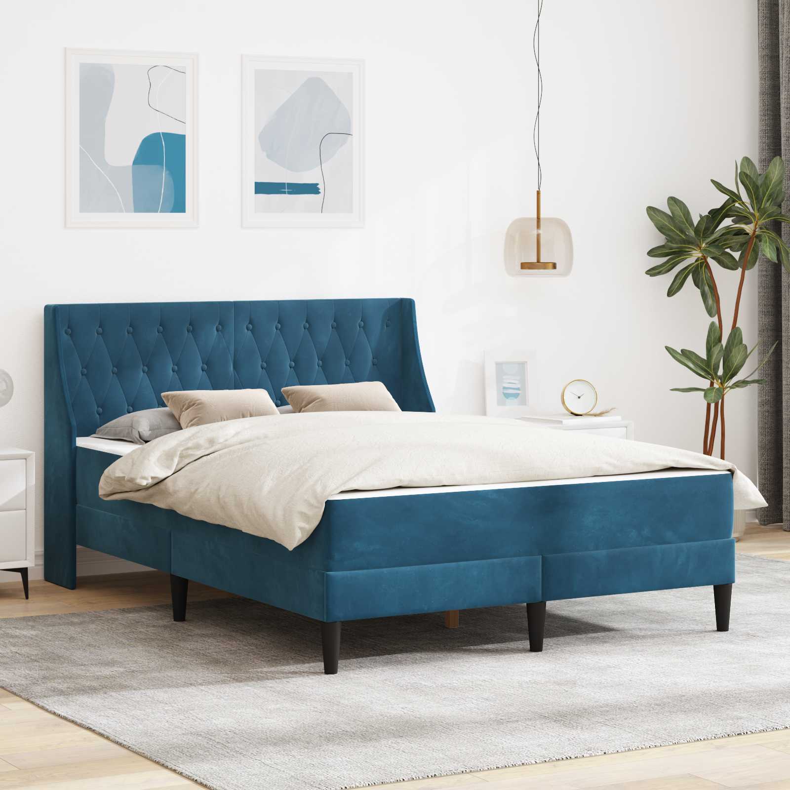 Okvir kreveta s madracem s madracem Plava 120 x 190 cm Baršun