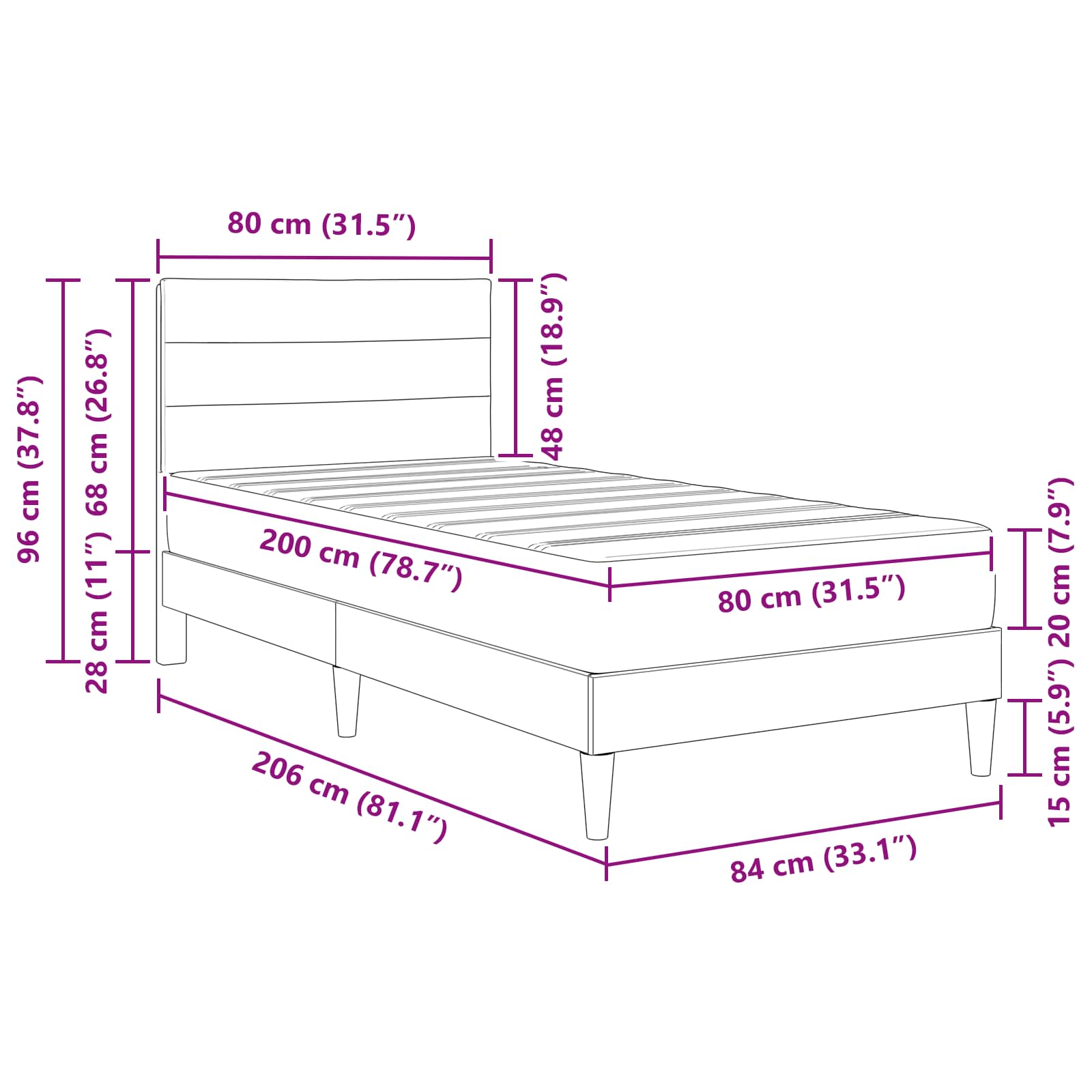 Krevetna konstrukcija Svijetlo siva 80 x 200 cm Poliester
