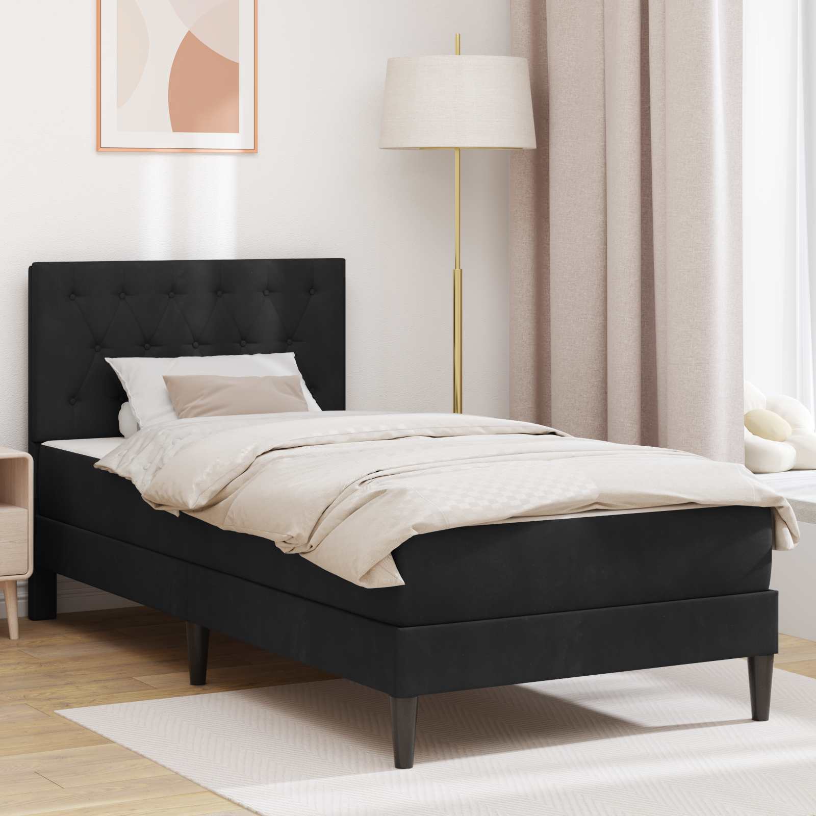 Okvir kreveta s madracem s uzglavljem Crna 90 x 190 cm Baršun