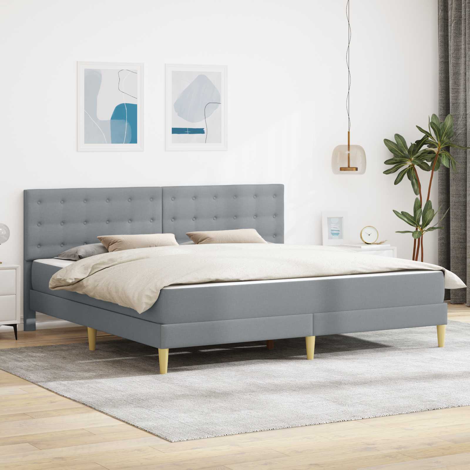 Okvir kreveta s madracem Svijetlo siva 200 x 200 cm tkanina