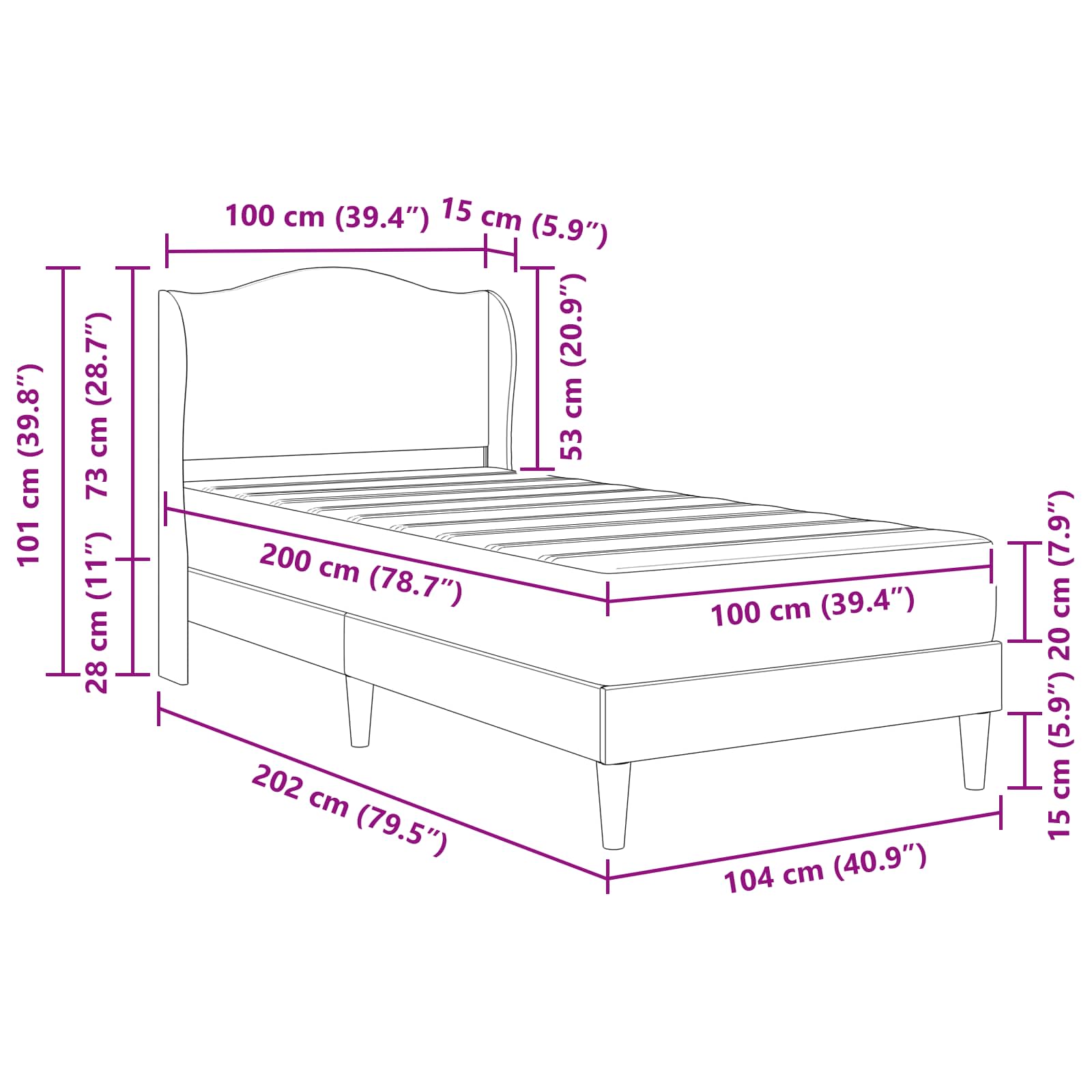 Krevetna konstrukcija s uzglavljem Crna 100 x 200 cm Baršun
