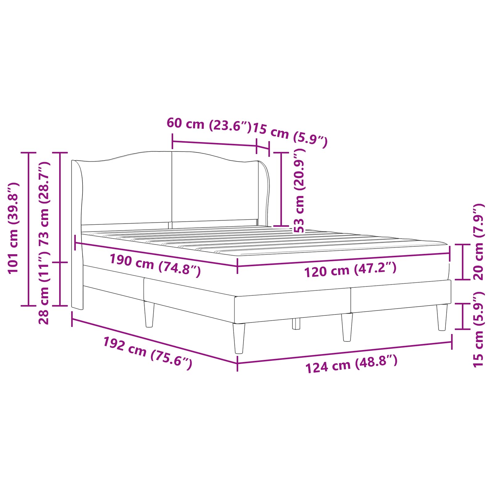 Krevetna konstrukcija 2 pcs Plava 120 x 190 cm Baršun