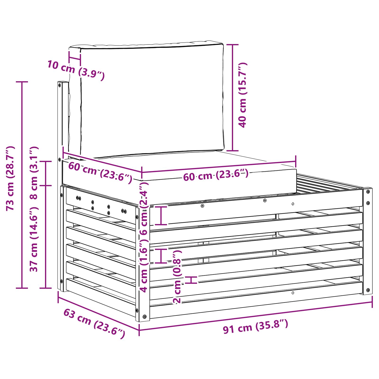 Vanjski krajnji kauč Čvrsto drvo akacije Bijela