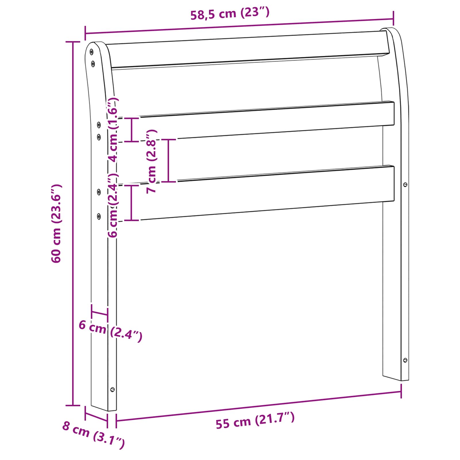 Modul naslona za ruke 2 pcs Bijela 58,5 x 8,5 x 60 cm