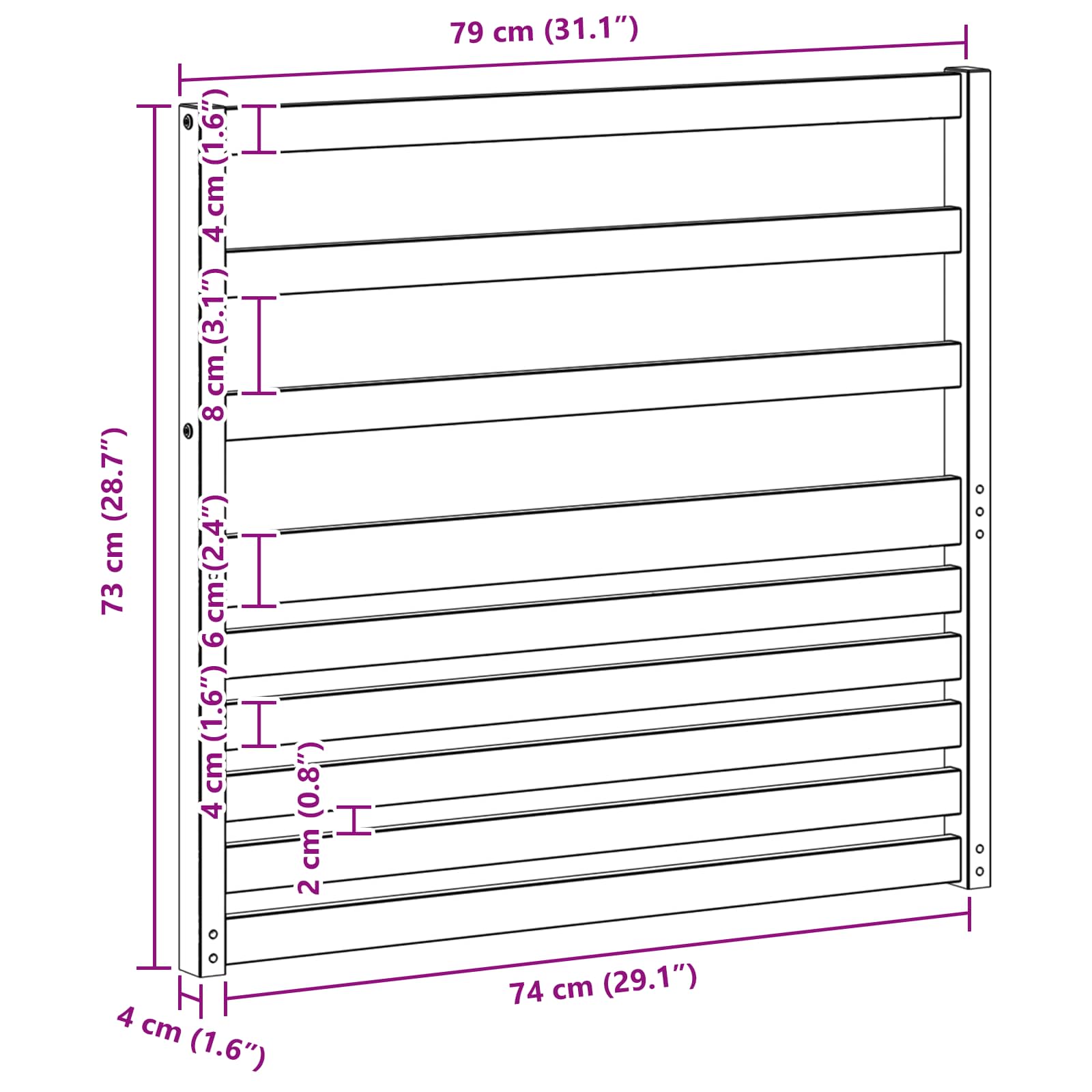 Modul naslona 2 pcs Bijela 79 x 4 x 73 cm Čvrsto drvo akacije