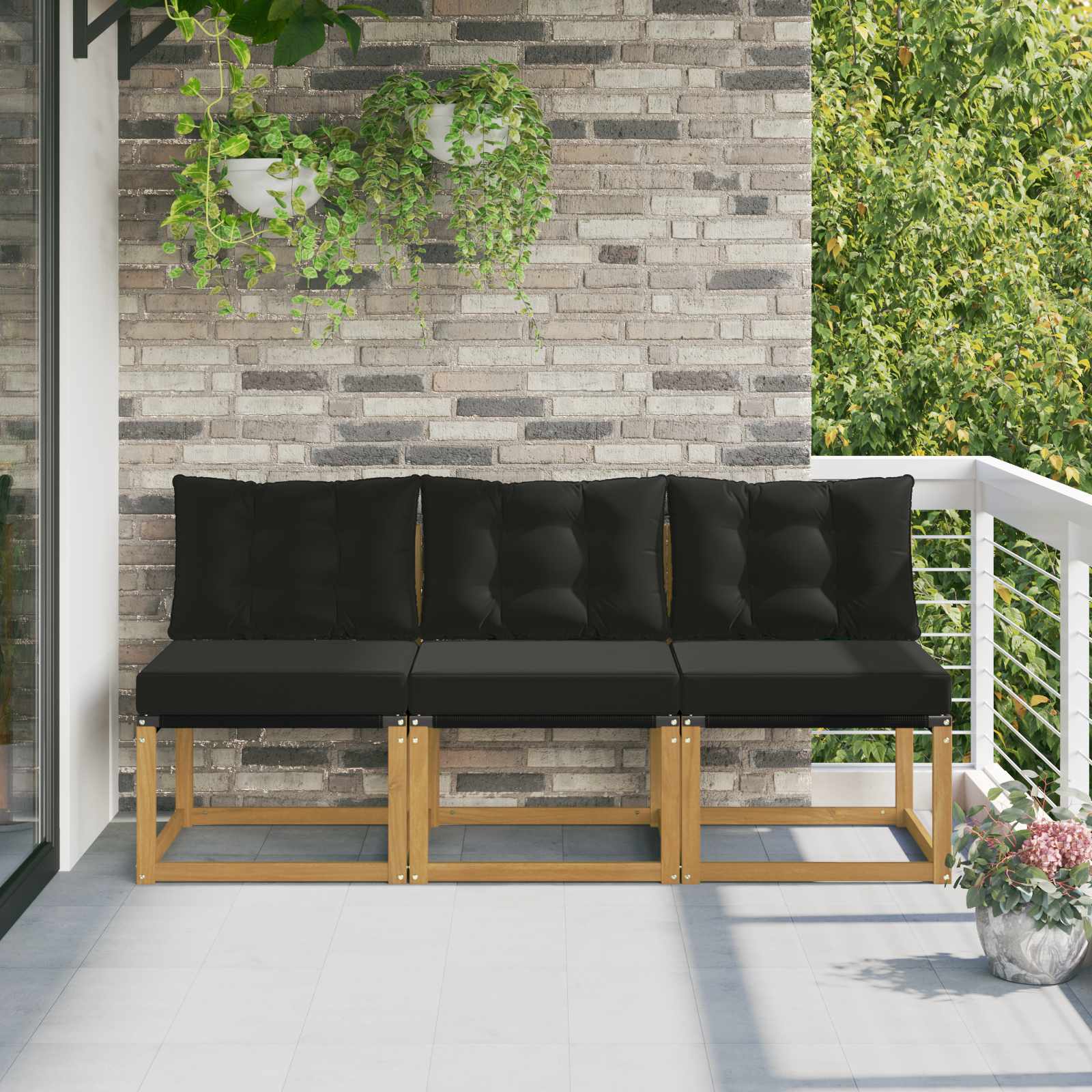 3 Komad Srednja sofa za van Masivno bagremovo drvo, Tekstilen