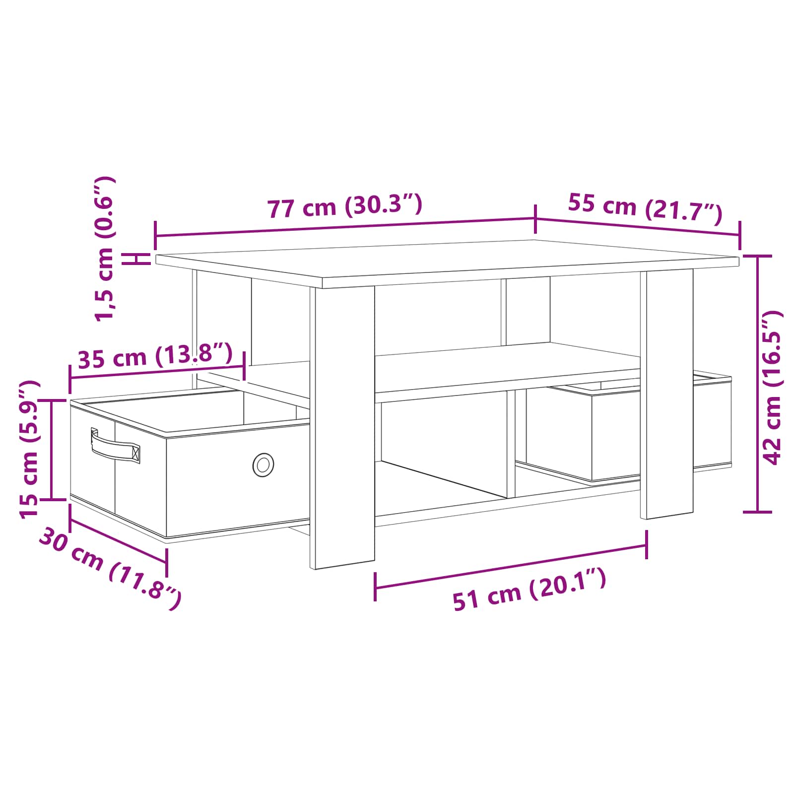 Kava Stol s ladicama Bijelo 77 x 55 x 42 cm Konstruirano drvo
