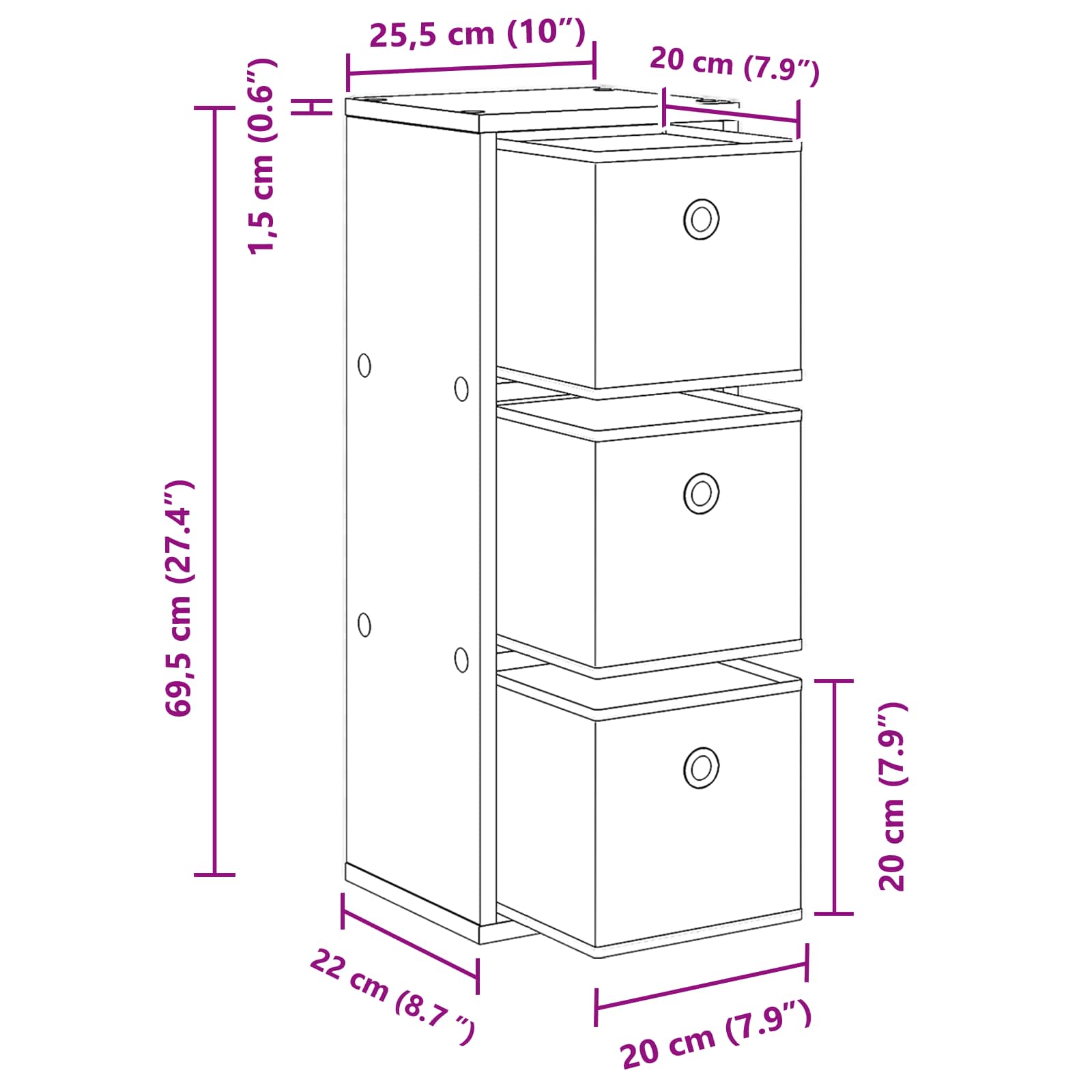 Kreveta s ladicama Crni hrast 25,5 x 22 x 69,5 cm
