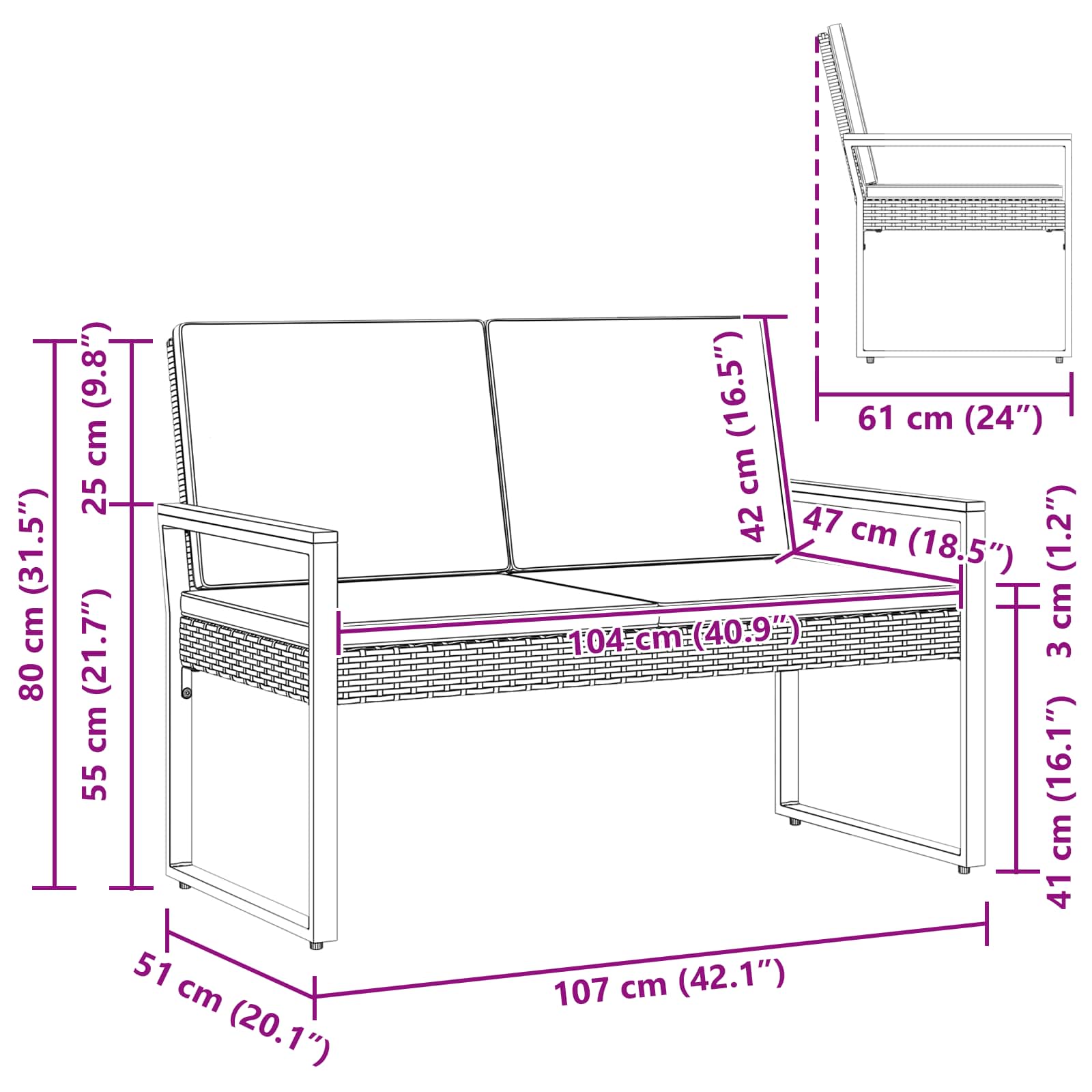 Vanjska klupa Crna i krem-bijela 107 x 61 x 80 cm poliratan