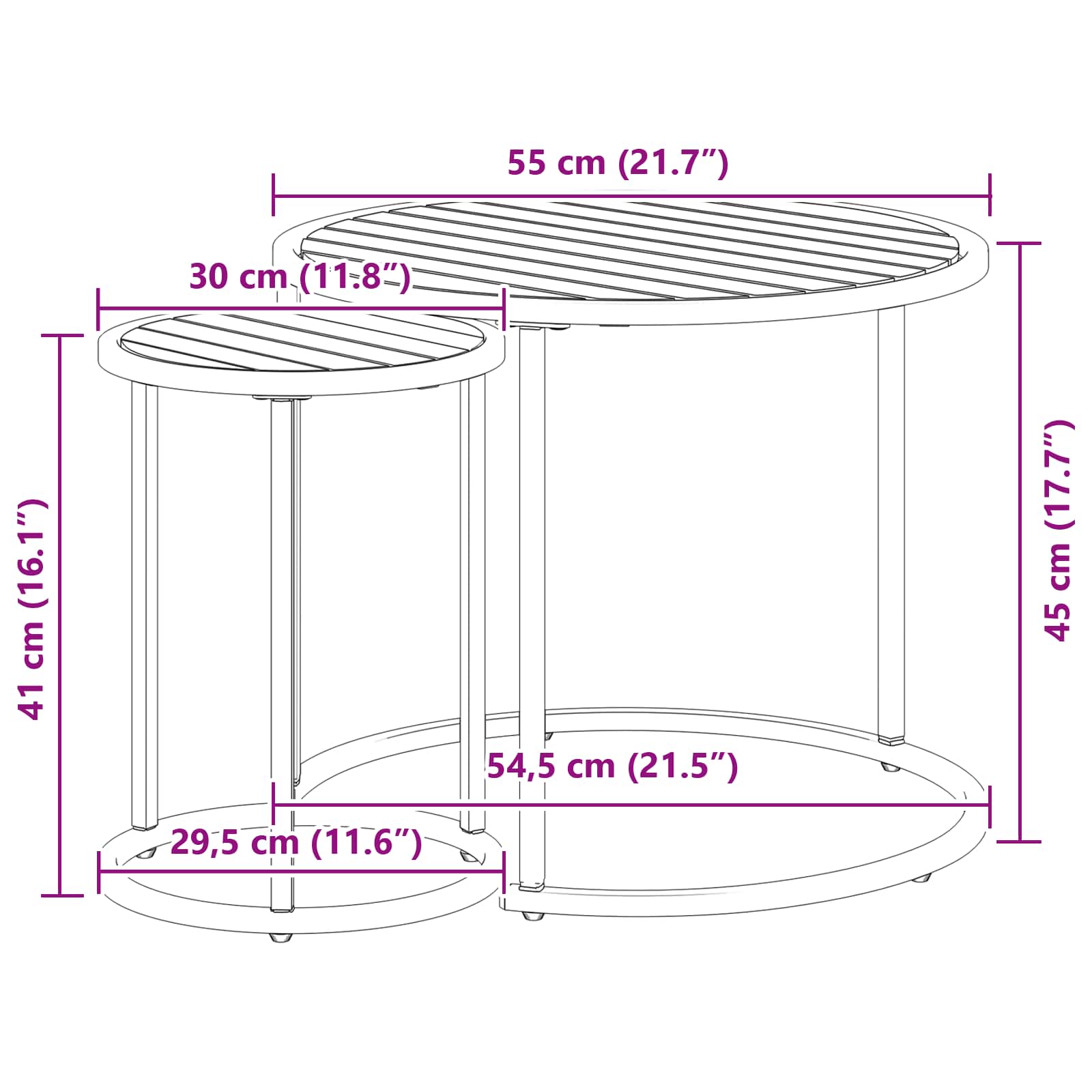 Set stolića za kavu 2 pcs Prirodna i crna 55 x 55 x 45 cm