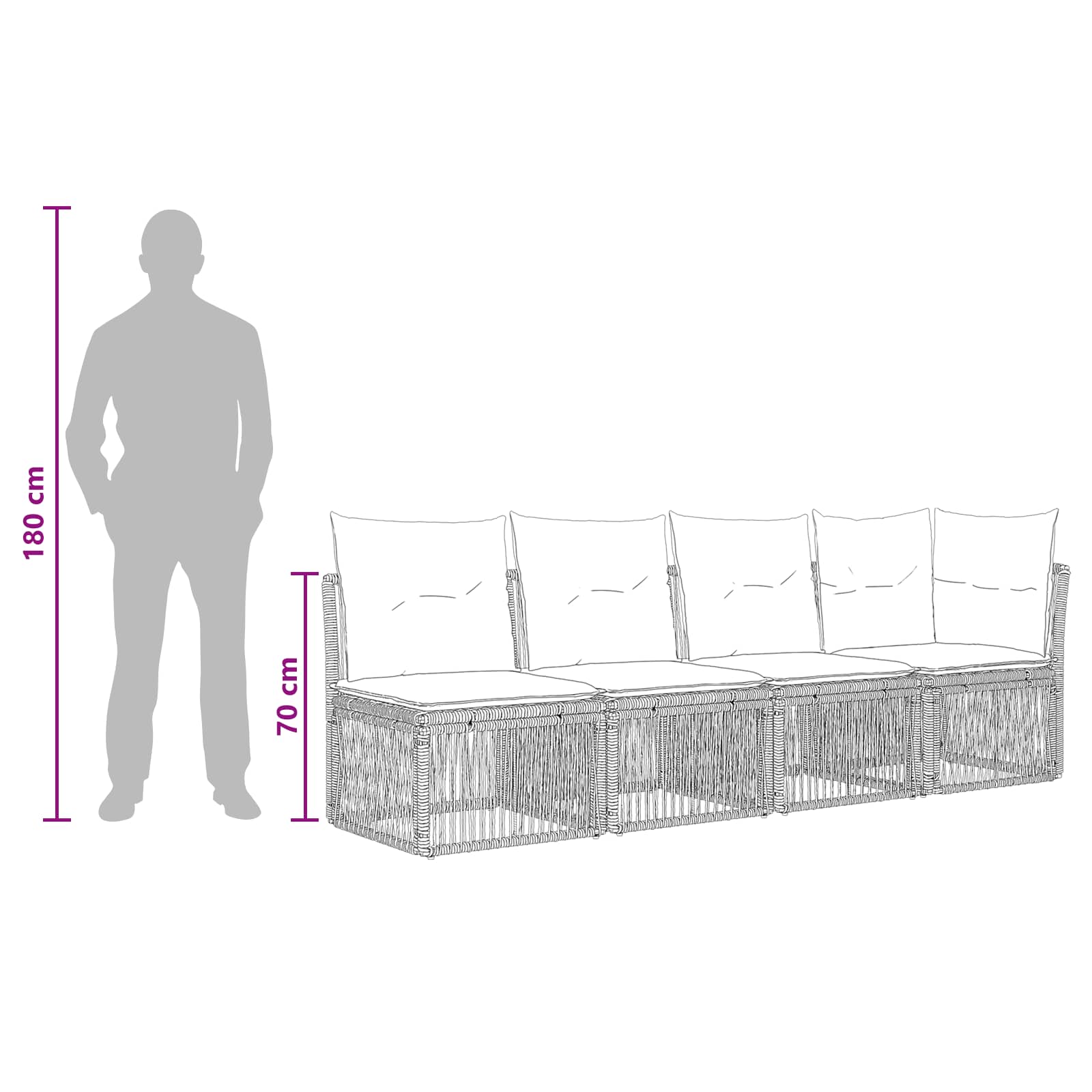 Sofa za 4 osobe s lijevom rukom 4 pcs 4-Broj sjedala Siva
