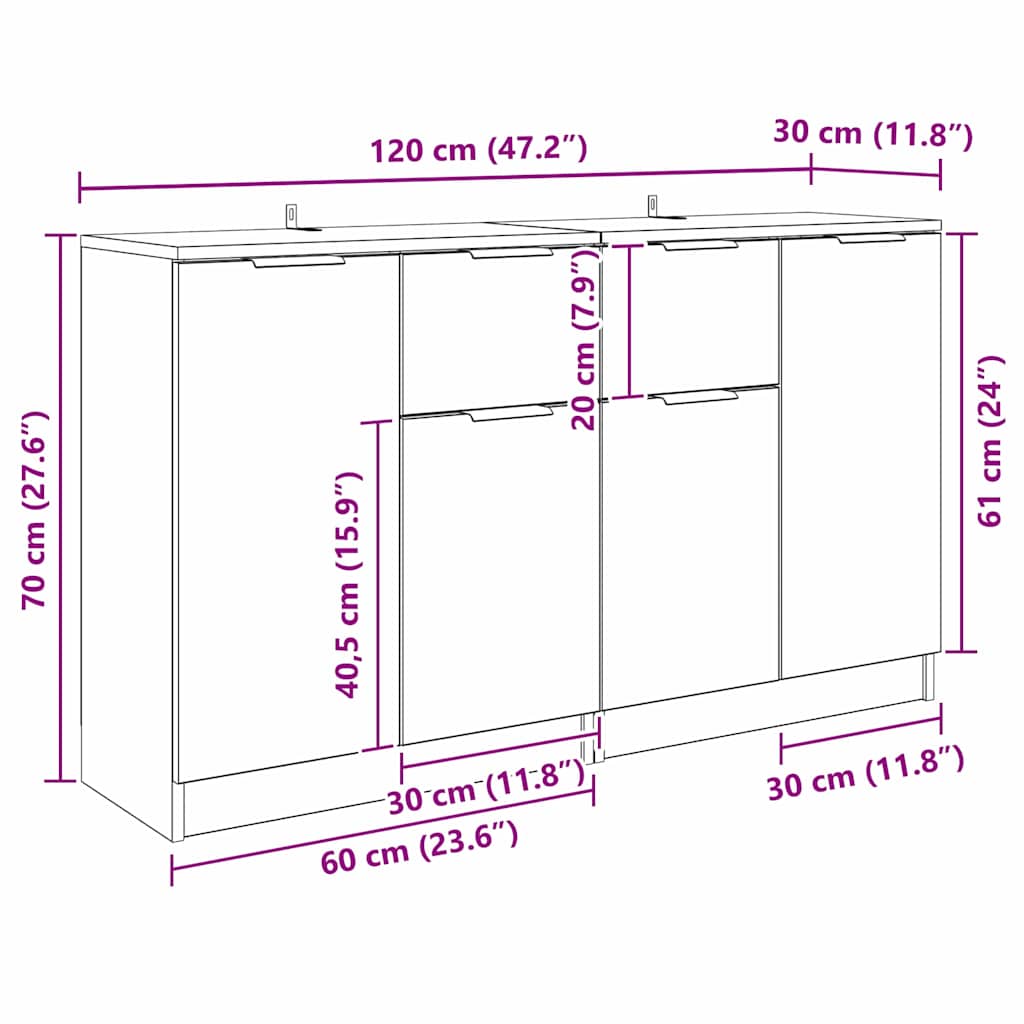 Komode 2 pcs Staro drvo 60 x 30 x 70 cm Konstruirano drvo
