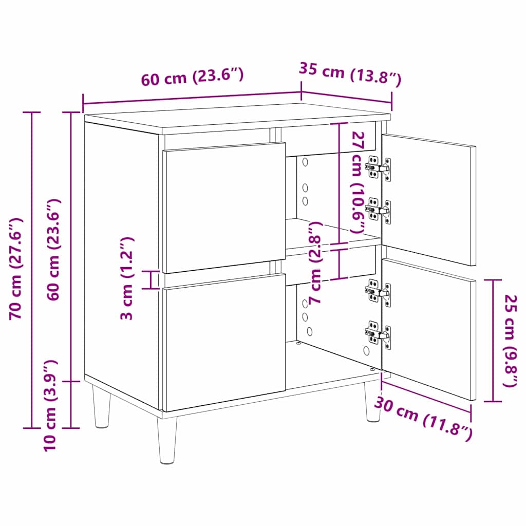 Komode 3 pcs Umjetnički hrast 60 x 35 x 70 cm Konstruirano drvo